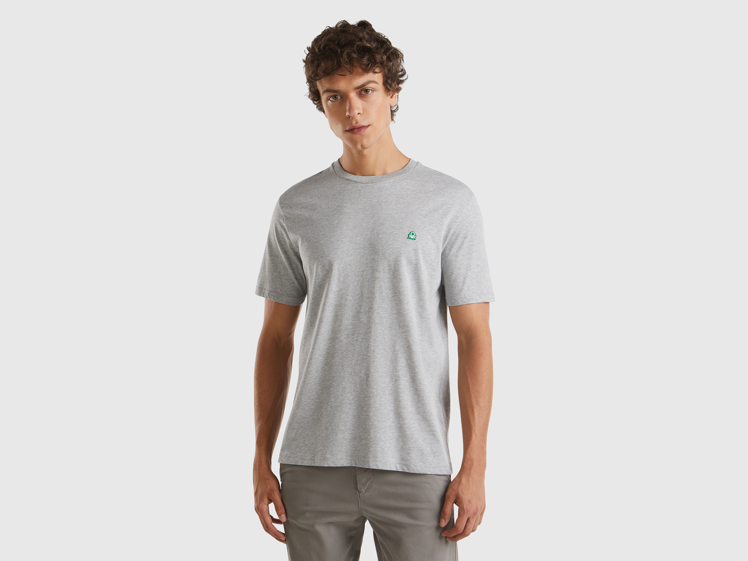 United Colors of Benetton Benetton, Μπλούζα Basic 100% Οργανικό Βαμβακερό, size XXL, Ανοιχτο Γκρι, Ανδρικά