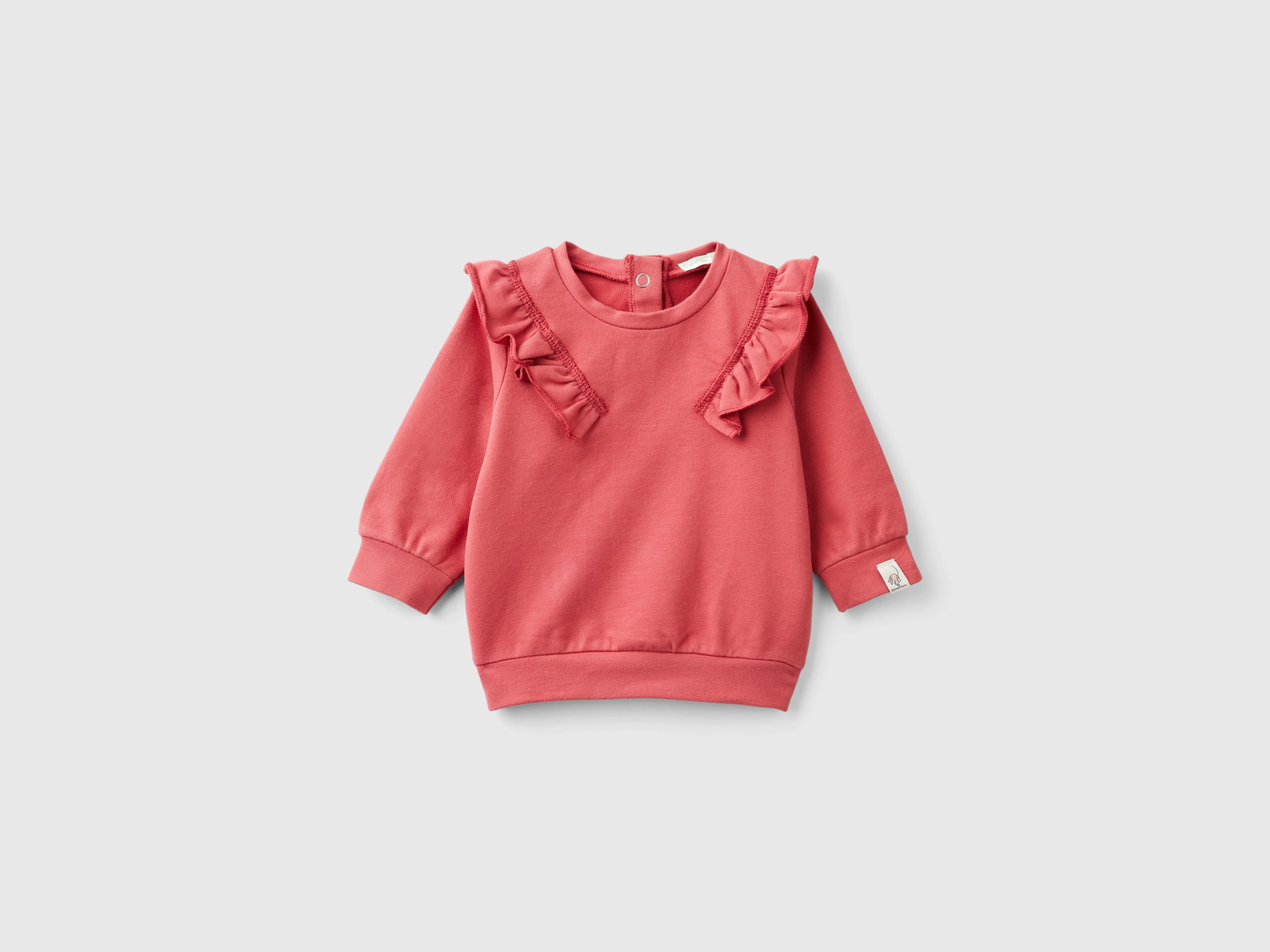 Benetton, Felpa Con Rouches In Cotone Bio Stretch, Malva, Bambini