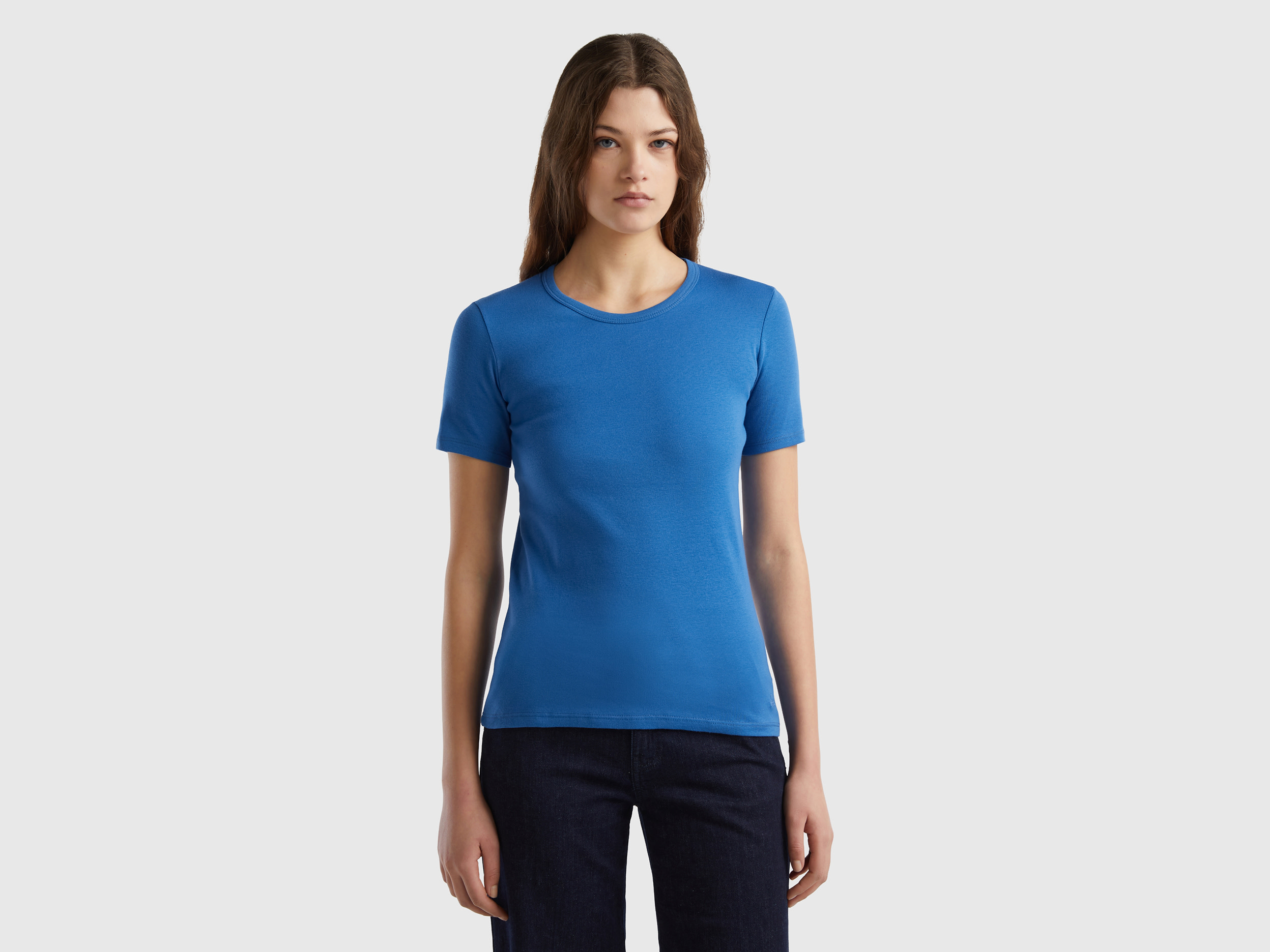 Benetton, Long Fiber Cotton T-shirt, size M, Blue, Women