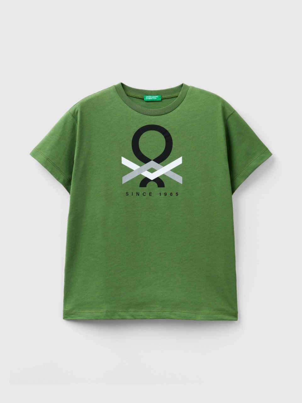 Benetton, T-shirt En 100 % Coton Bio, Kaki, Enfants