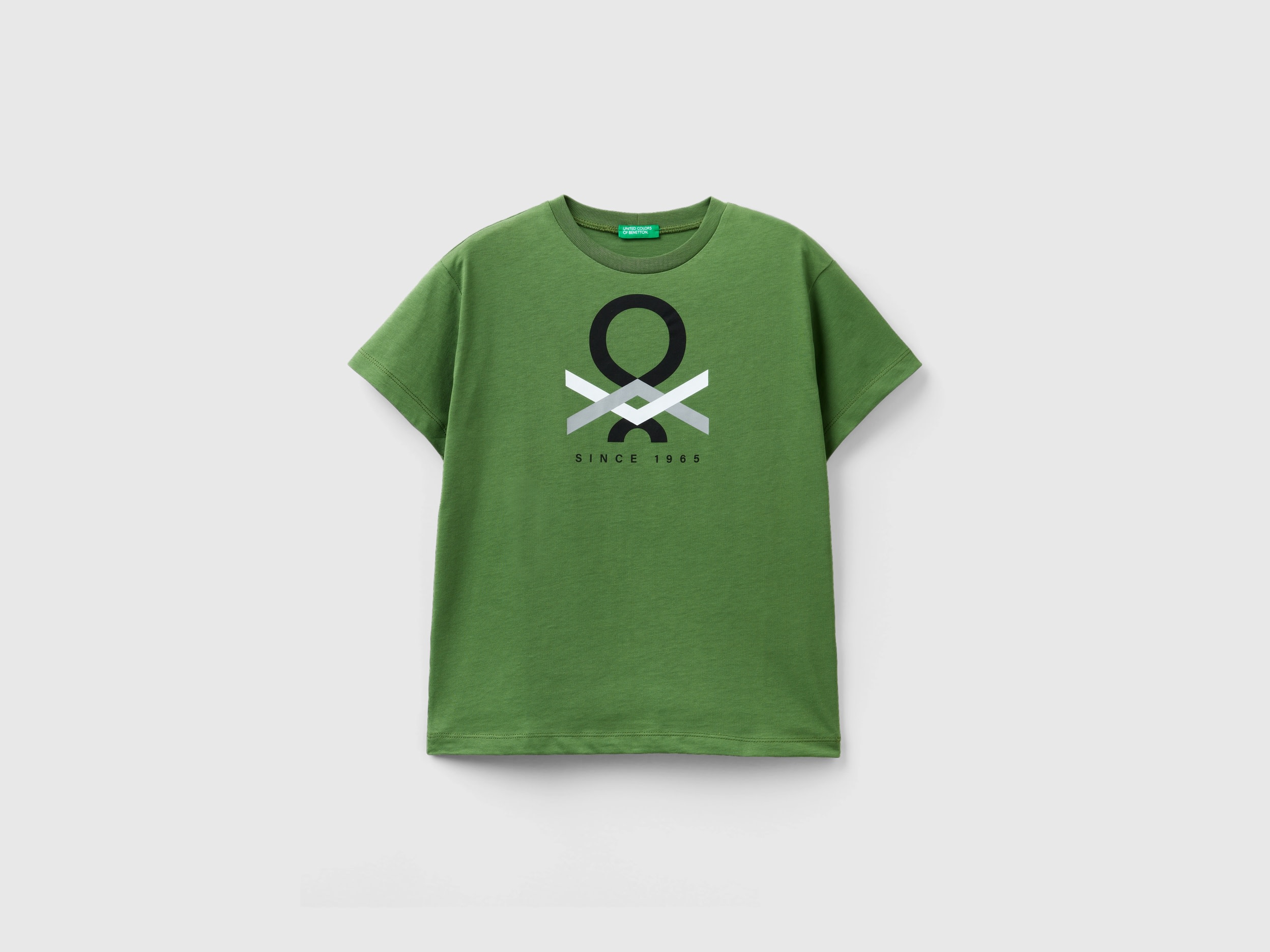 Image of Benetton, 100% Organic Cotton T-shirt, size XL, Military Green, Kids