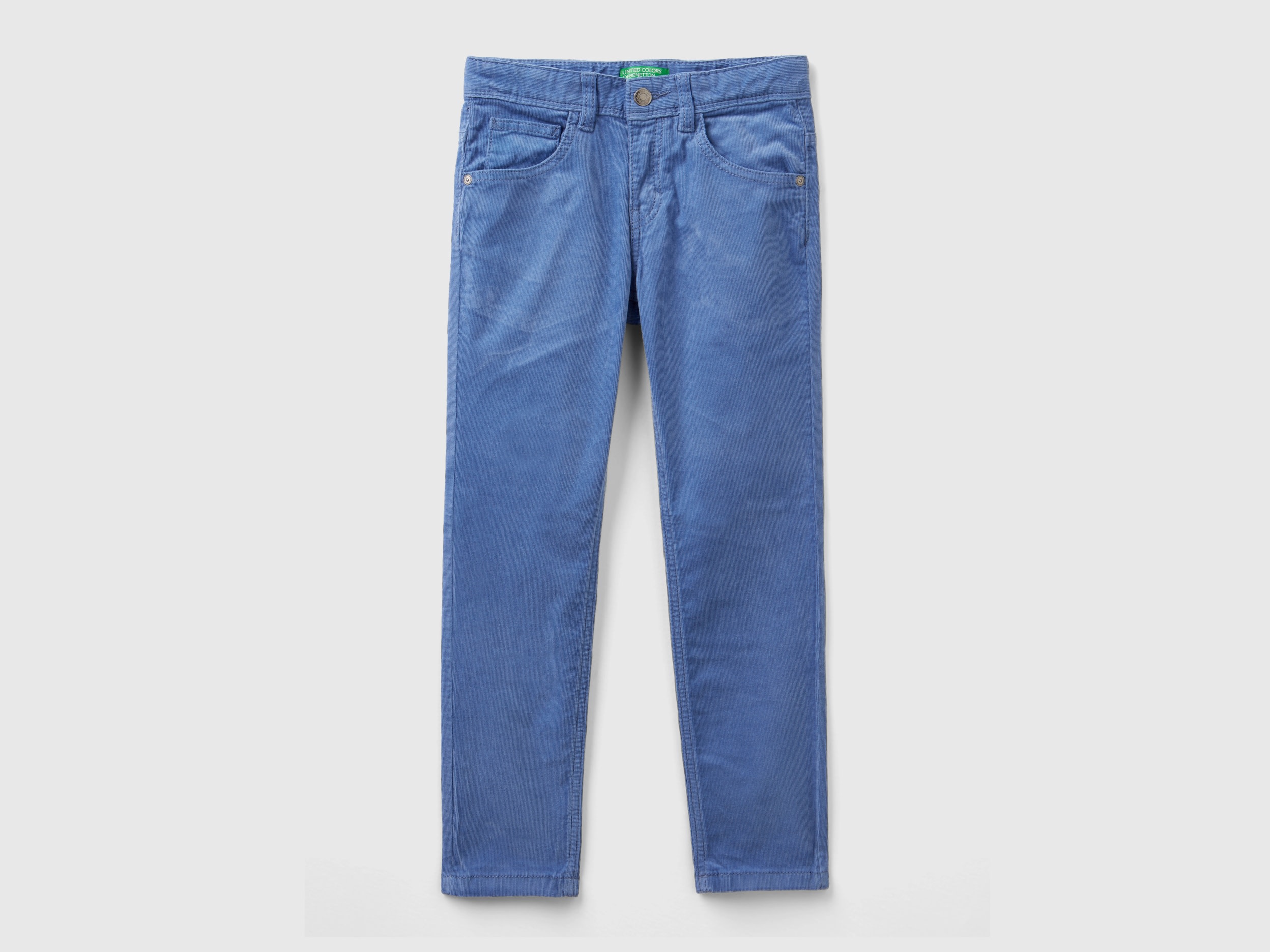 Benetton, Slim Fit Stretch Corduroy Trousers, size 3XL, Light Blue, Kids