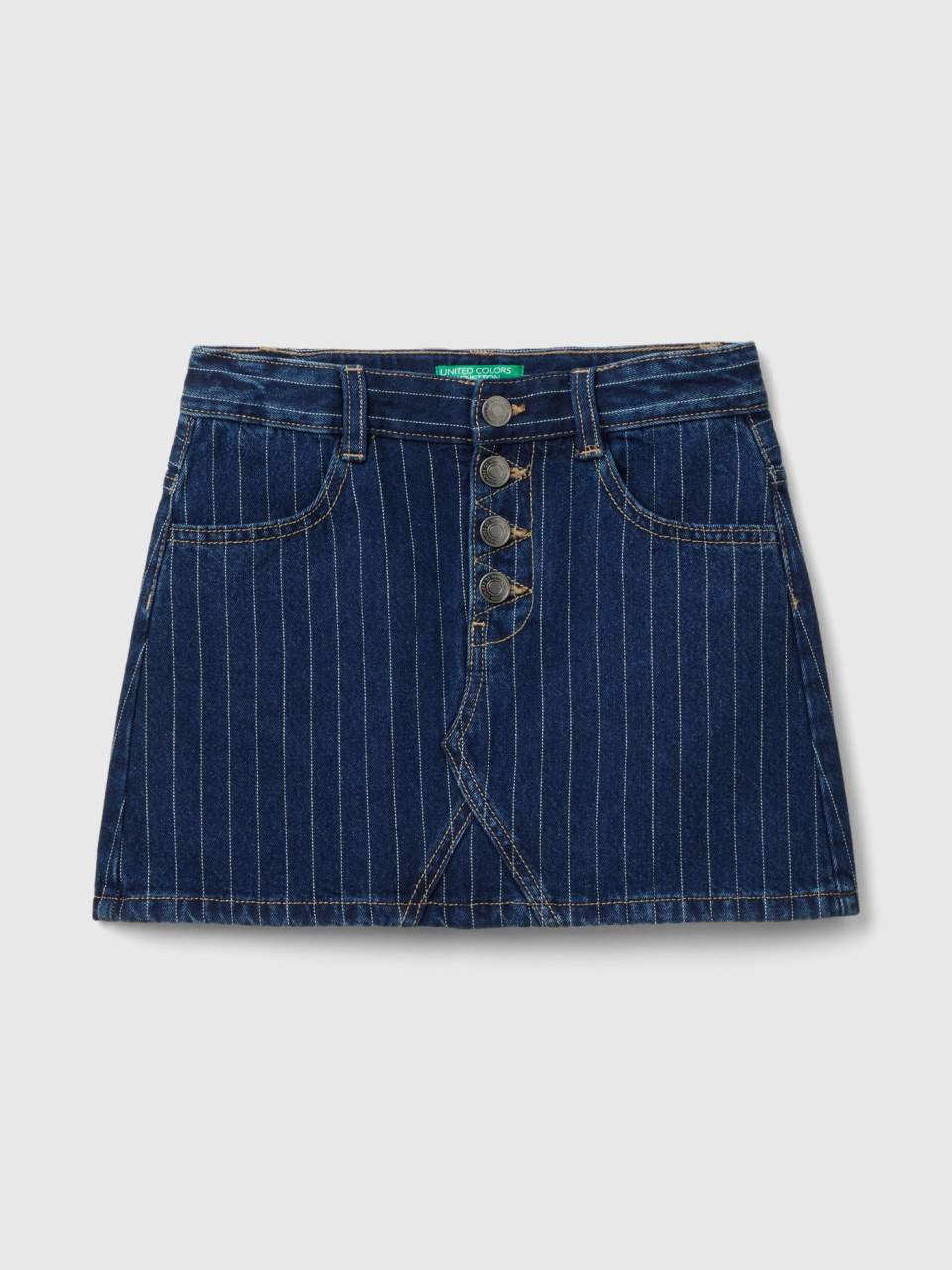 Benetton, Denim Pinstripe Mini Skirt, Dark Blue, Kids