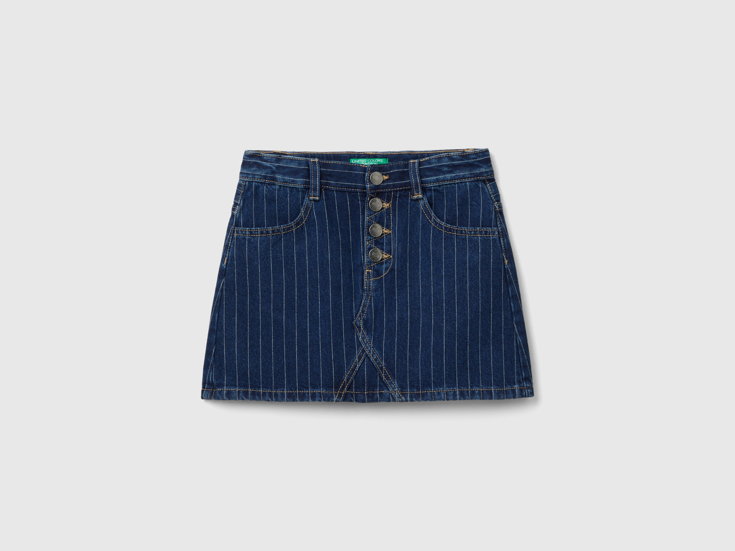 Benetton, Denim Pinstripe Mini Skirt, size 3XL, Dark Blue, Kids