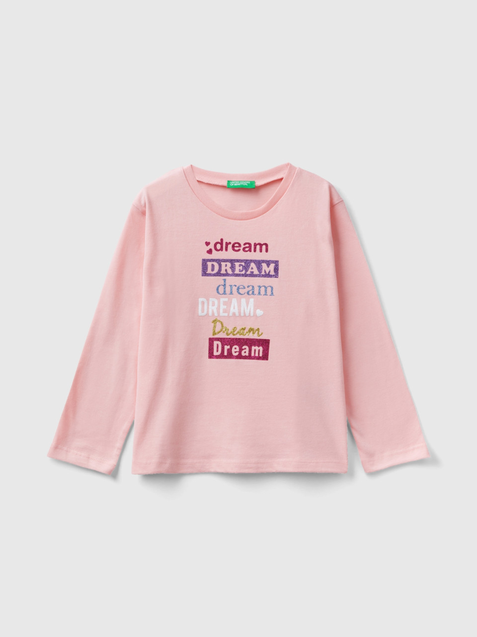 Benetton, Warm T-shirt With Print And Glitter, Pink, Kids