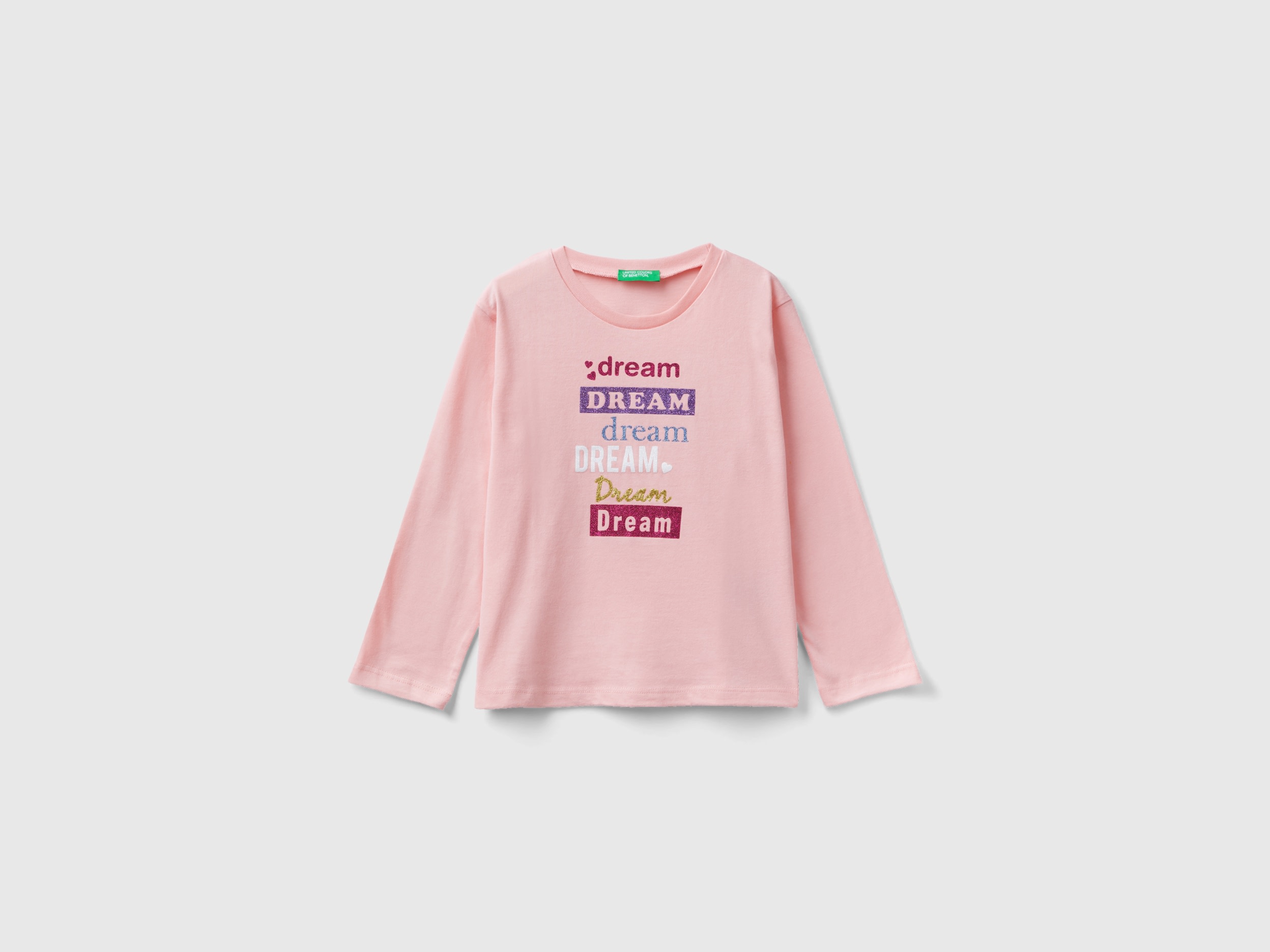 Benetton, Warm T-shirt With Print And Glitter, size 5-6, Pink, Kids