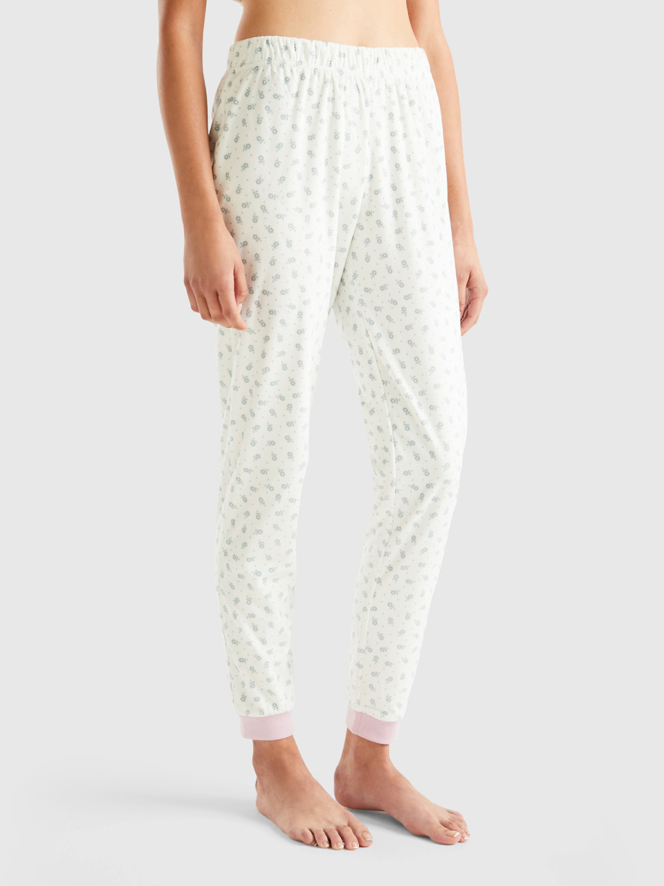 Benetton, Slim Fit Floral Trousers, White, Women