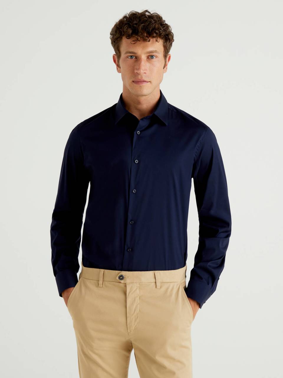 Benetton Solid color slim fit shirt. 1