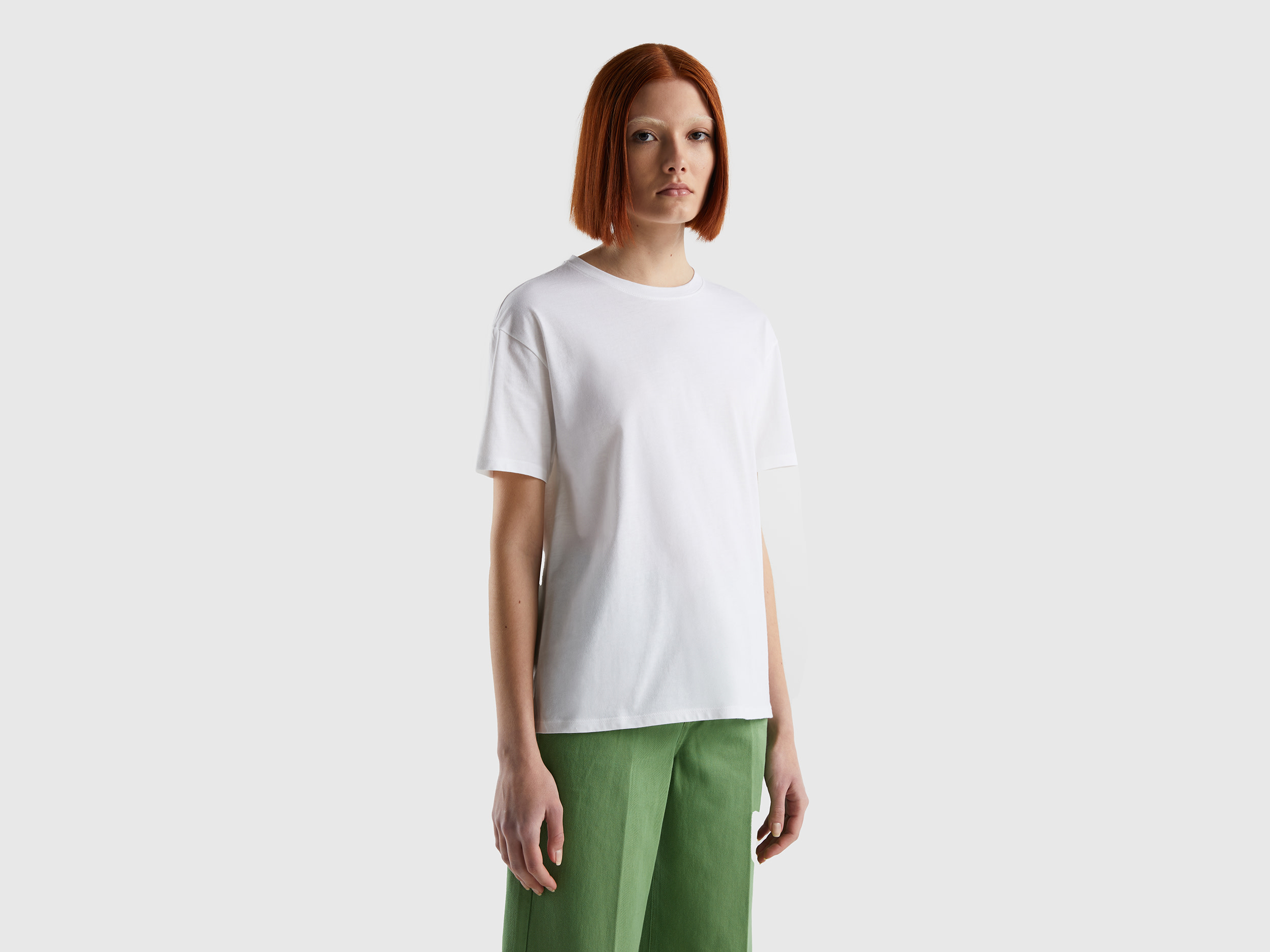 Benetton, Short Sleeve 100% Cotton T-shirt, size XL, White, Women