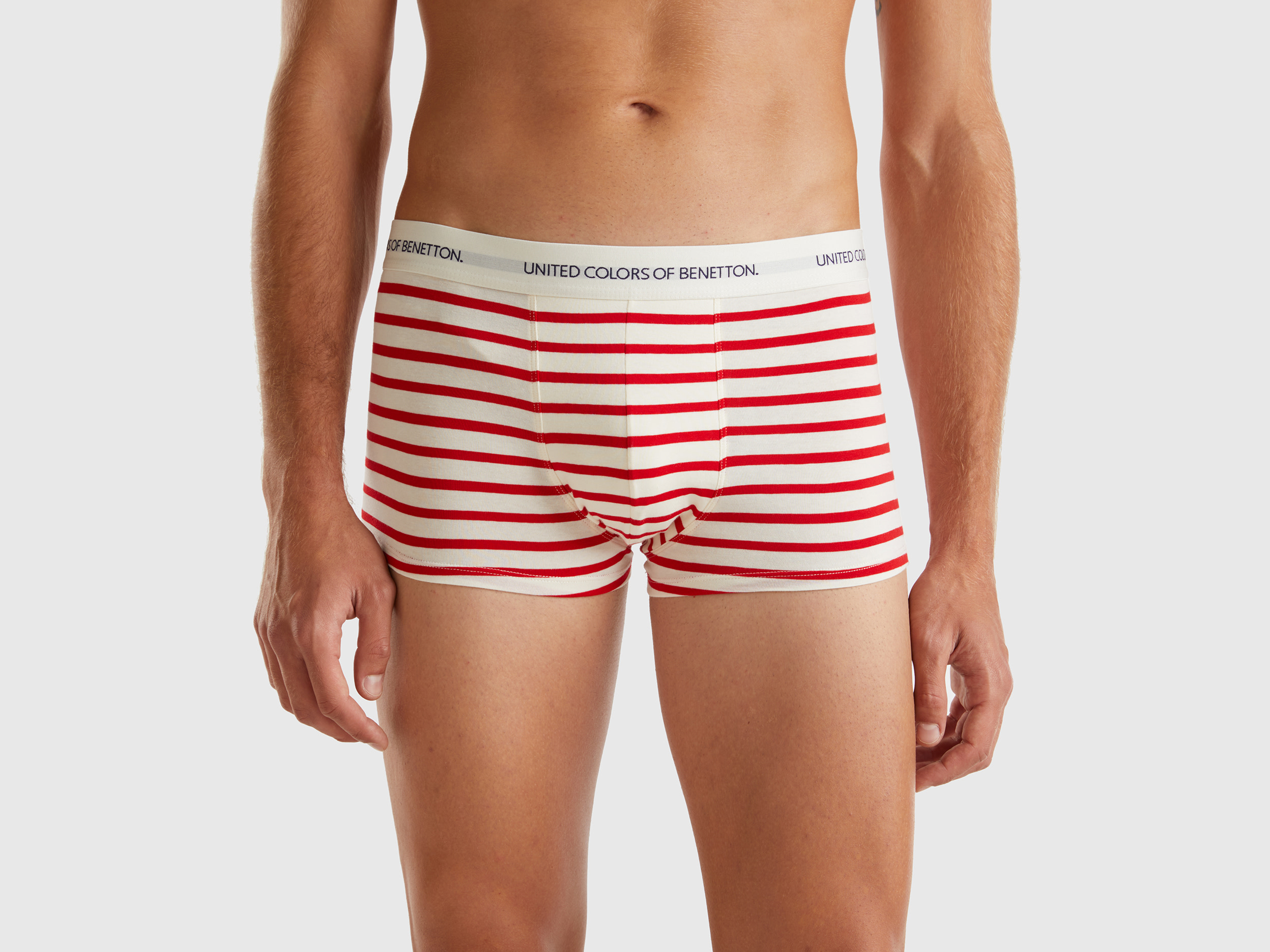 Image of Benetton, Striped Boxers In Stretch Organic Cotton, size XL, Multi-color, Men