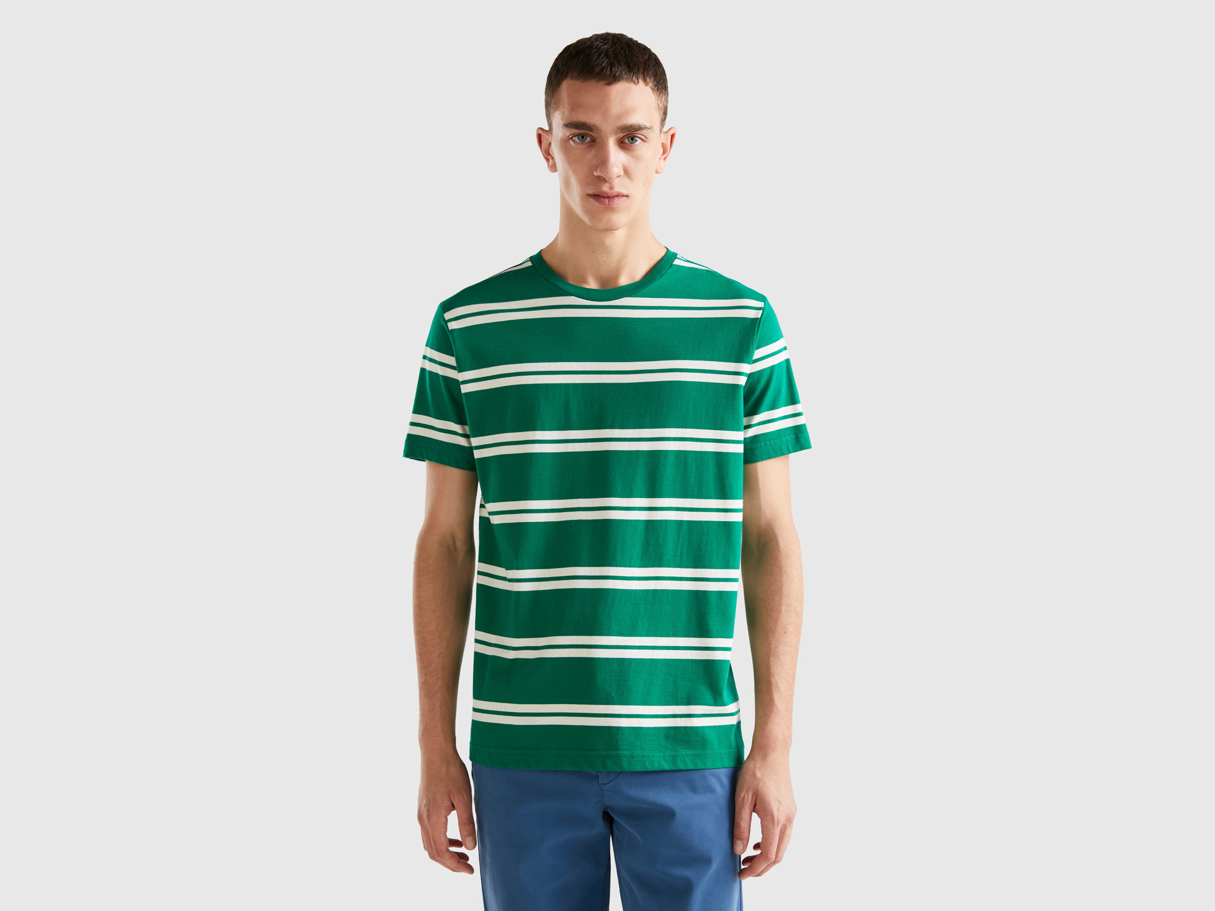 Benetton, Striped Short Sleeve T-shirt, size S, Green, Men