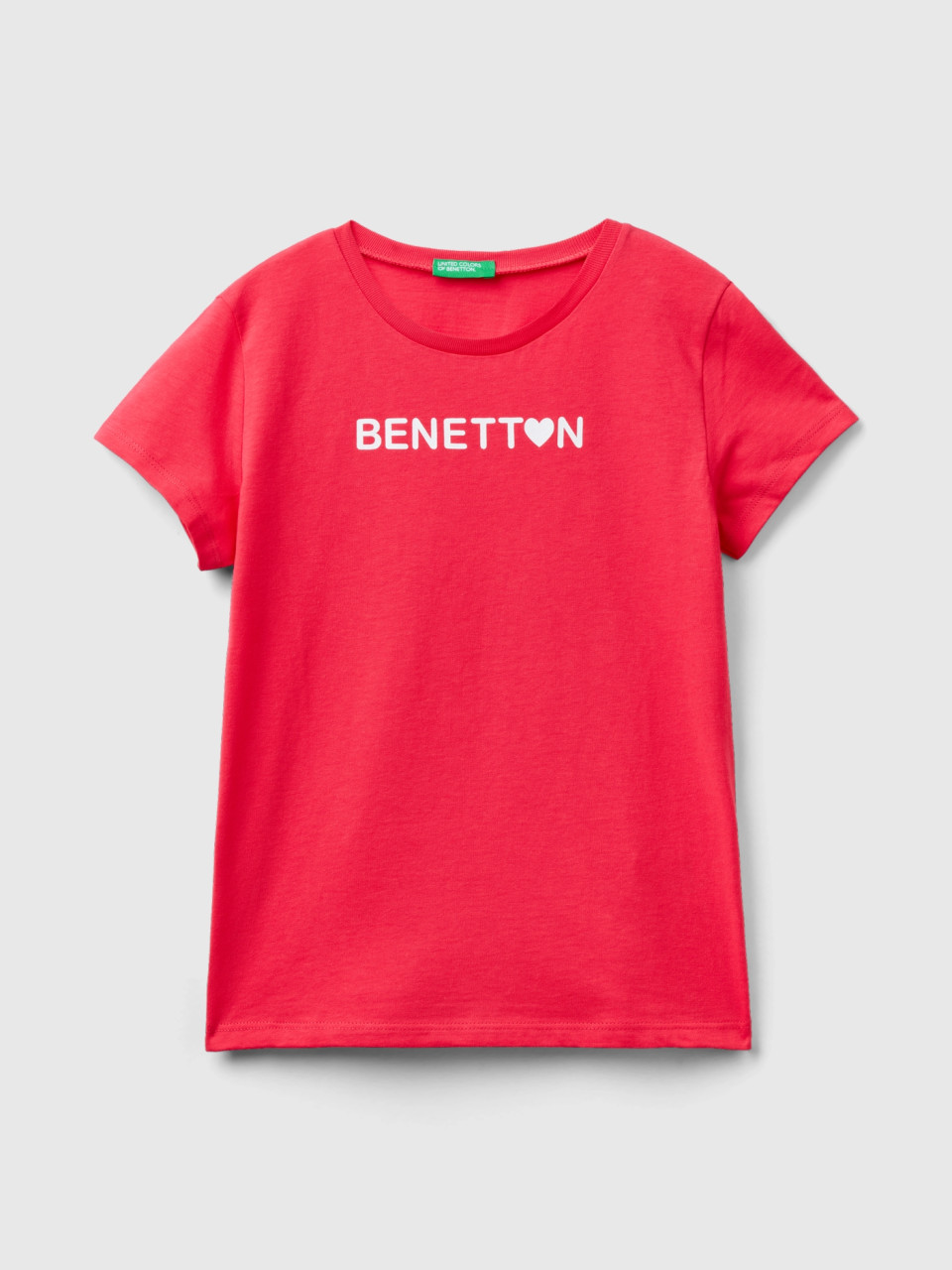 Benetton, T-shirt 100 % Coton À Logo, Fuchsia, Enfants