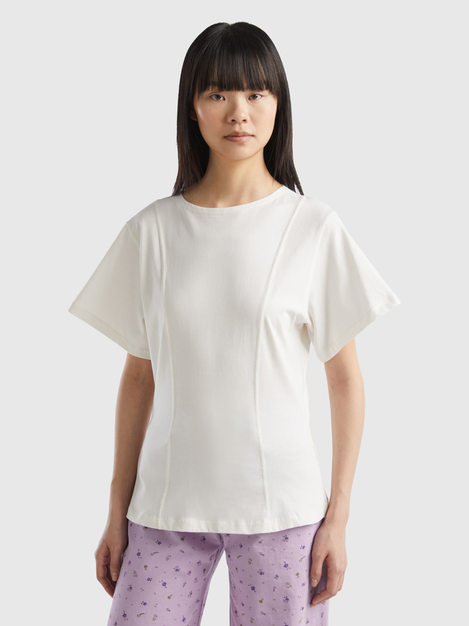 Benetton, Cálida Camiseta Entallada, Blanco Crema, Mujer