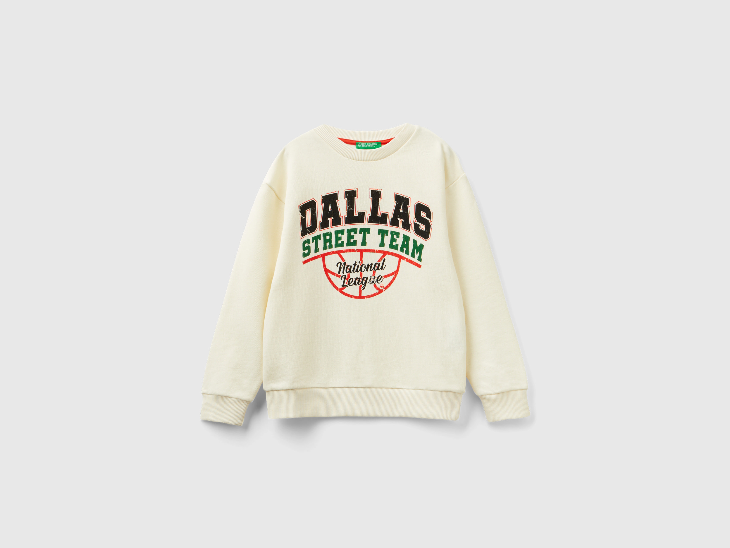 Benetton, Felpa Over Fit Stile College, Bianco Panna, Bambini