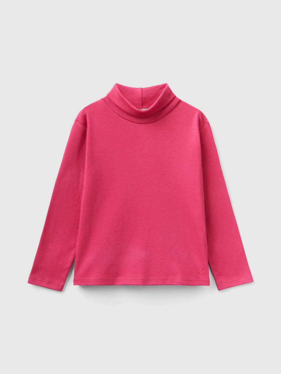 Benetton, Turtleneck T-shirt In Warm Organic Cotton, Cyclamen, Kids