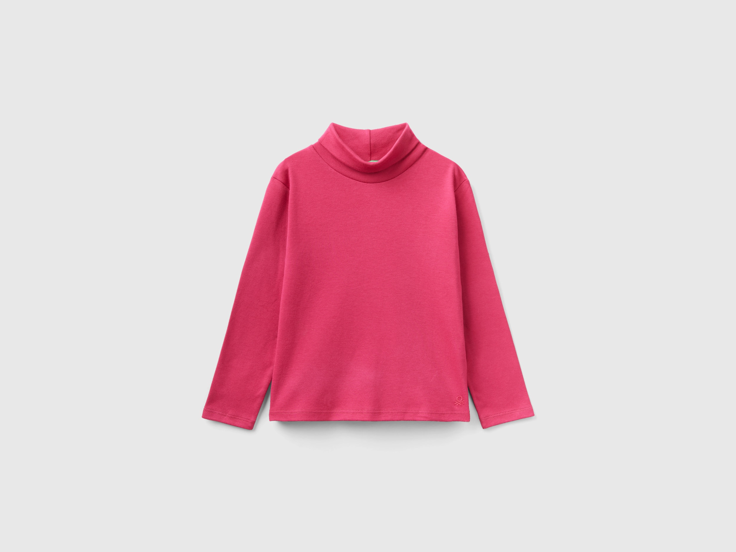 Benetton, Turtleneck T-shirt In Warm Organic Cotton, size 4-5, Cyclamen, Kids