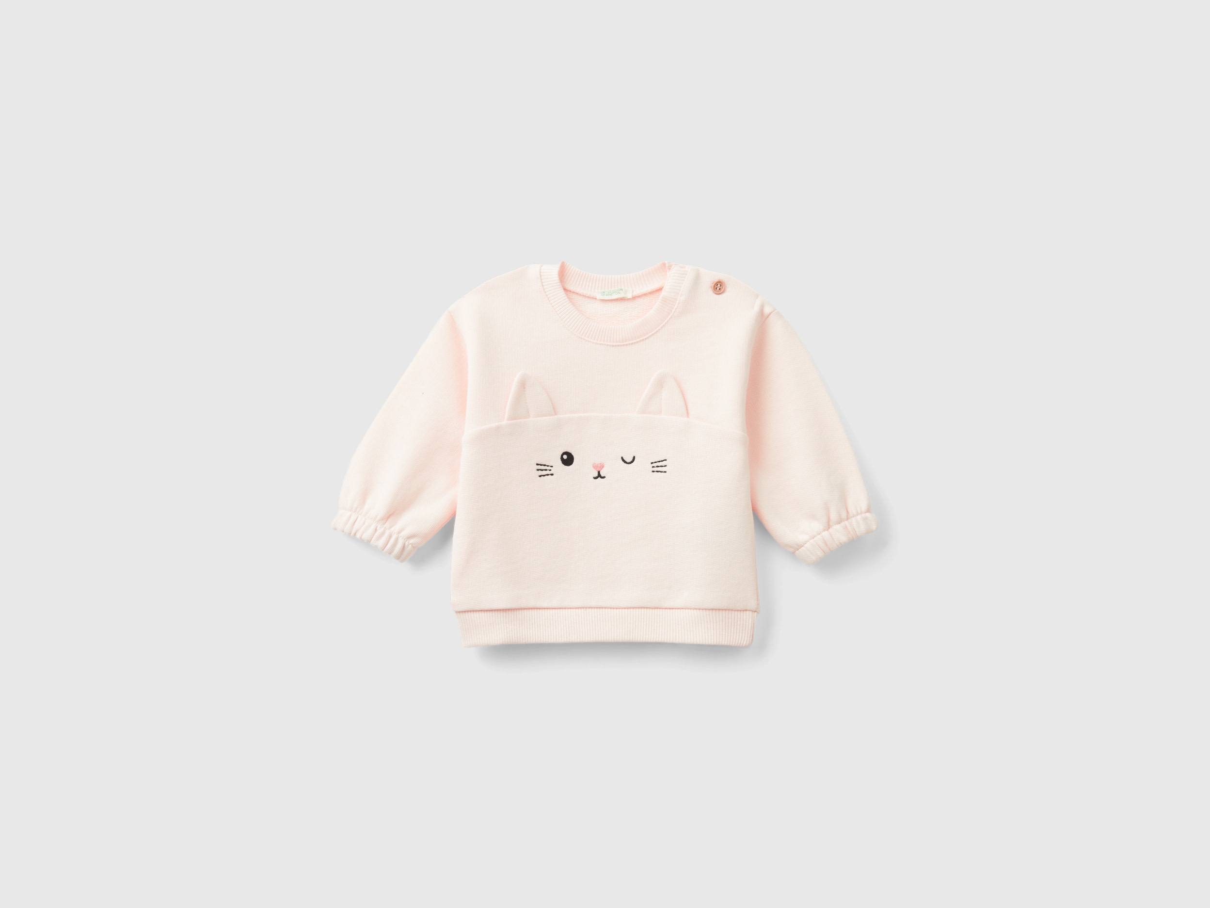 Benetton, Felpa Con Ricamo E Patch In Cotone Bio, Rosa Tenue, Bambini