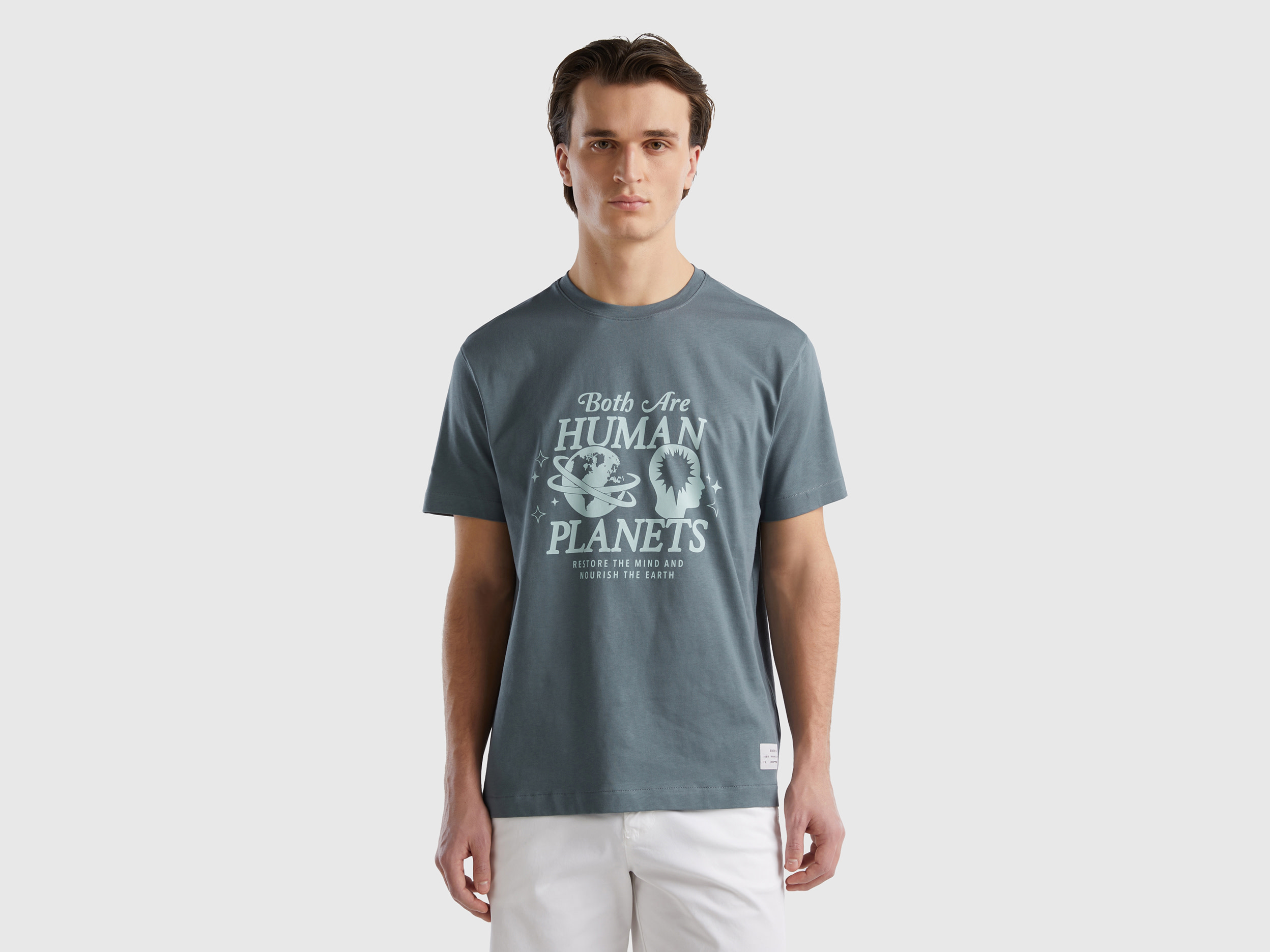 Image of Benetton, T-shirt In Pure Organic Cotton, size M, Dark Gray, Men