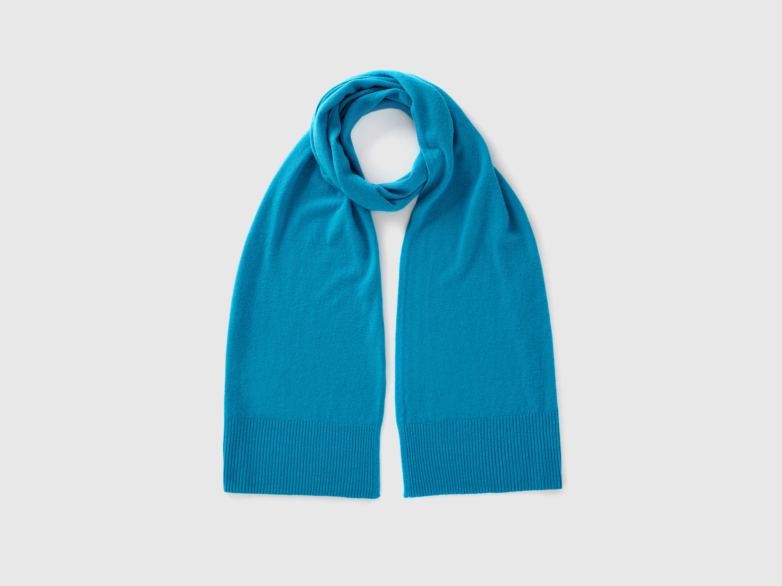 Benetton, Sciarpa In Pura Lana Merino, Turchese, Donna