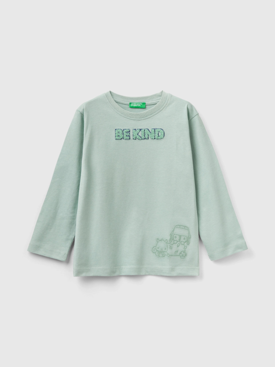 Benetton, Regular Fit T-shirt With Embroidery, Aqua, Kids