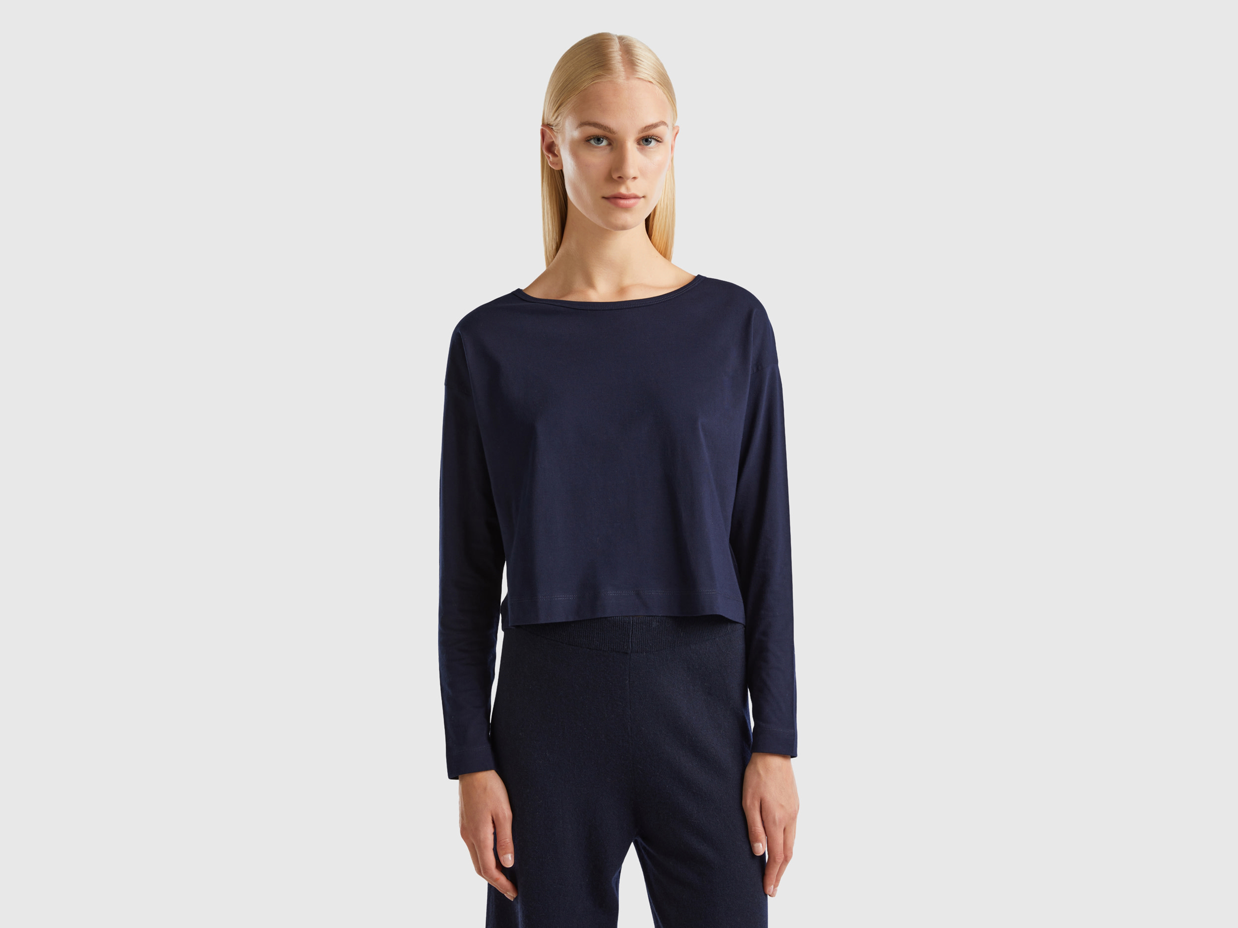 Benetton, Dark Blue Long Fiber Cotton T-shirt, size XXS, Dark Blue, Women
