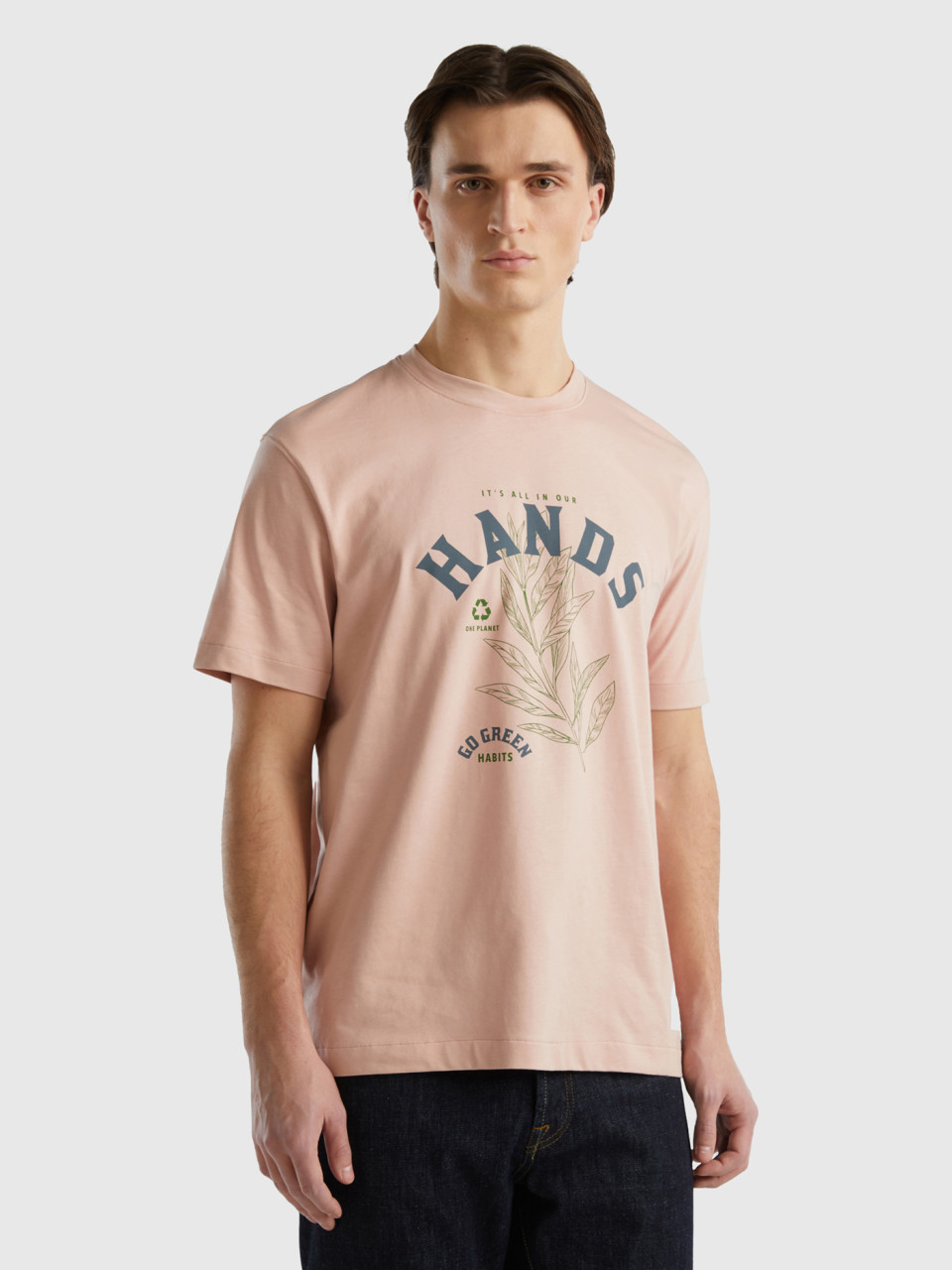 Benetton, T-shirt In Pure Organic Cotton, Soft Pink, Men