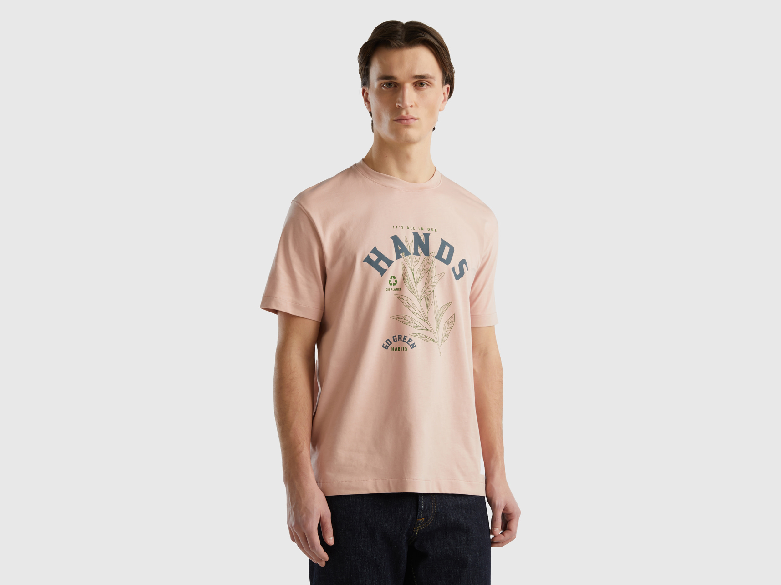 Image of Benetton, T-shirt In Pure Organic Cotton, size S, Soft Pink, Men