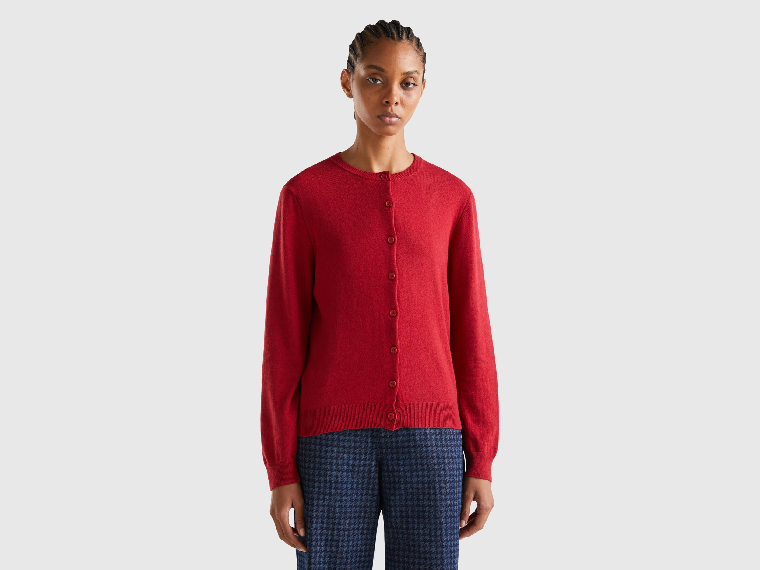 Benetton, Brick Red Cardigan In Cashmere And Wool Blend, size XS, Brick Red, Women