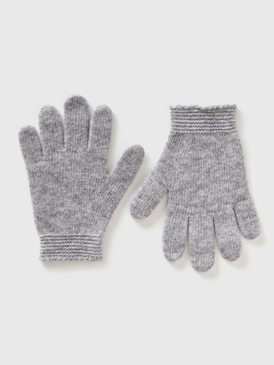 Benetton, Gloves In Stretch Wool Blend, Light Gray, Kids