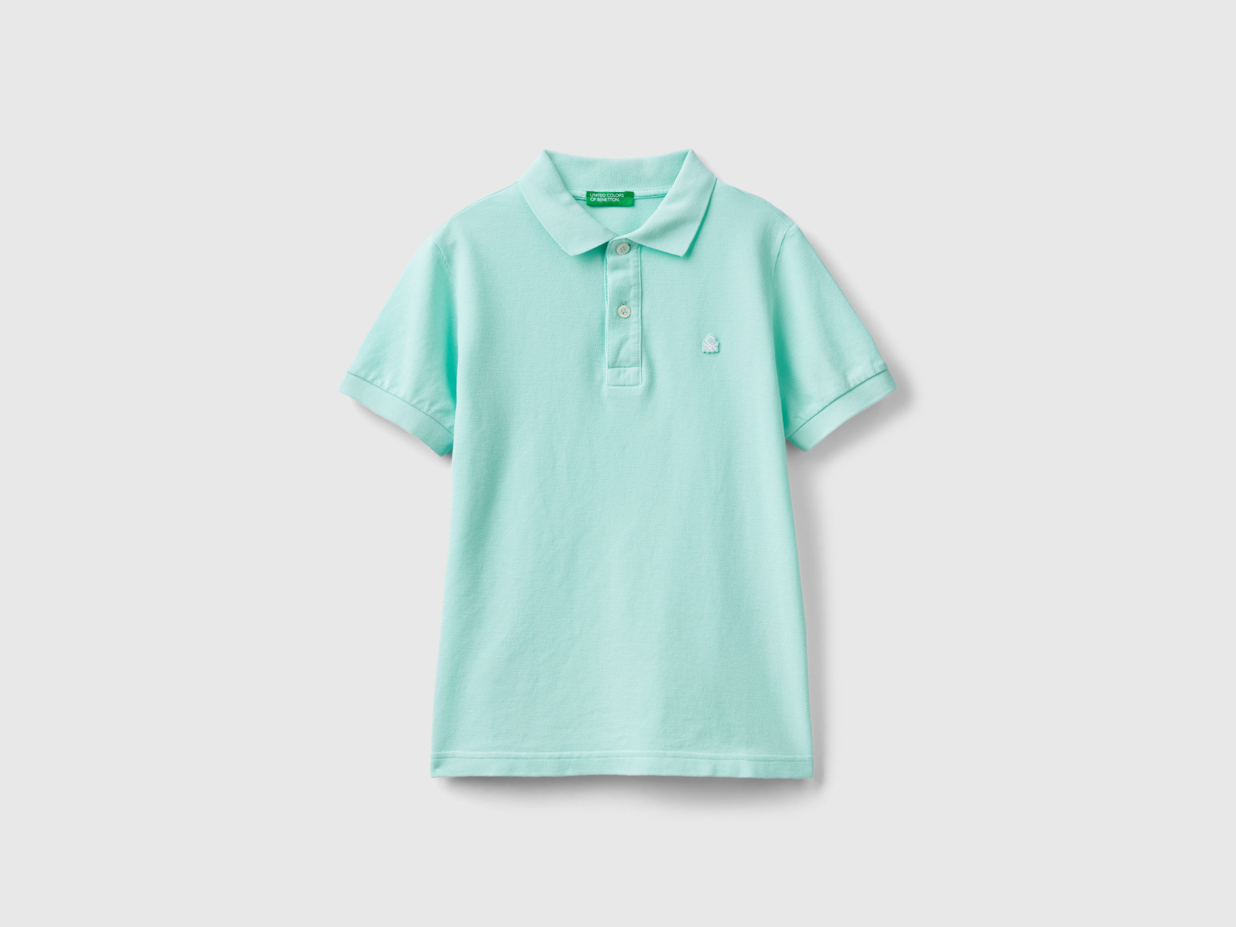 Image of Benetton, Slim Fit Polo In 100% Organic Cotton, size 2XL, Aqua, Kids