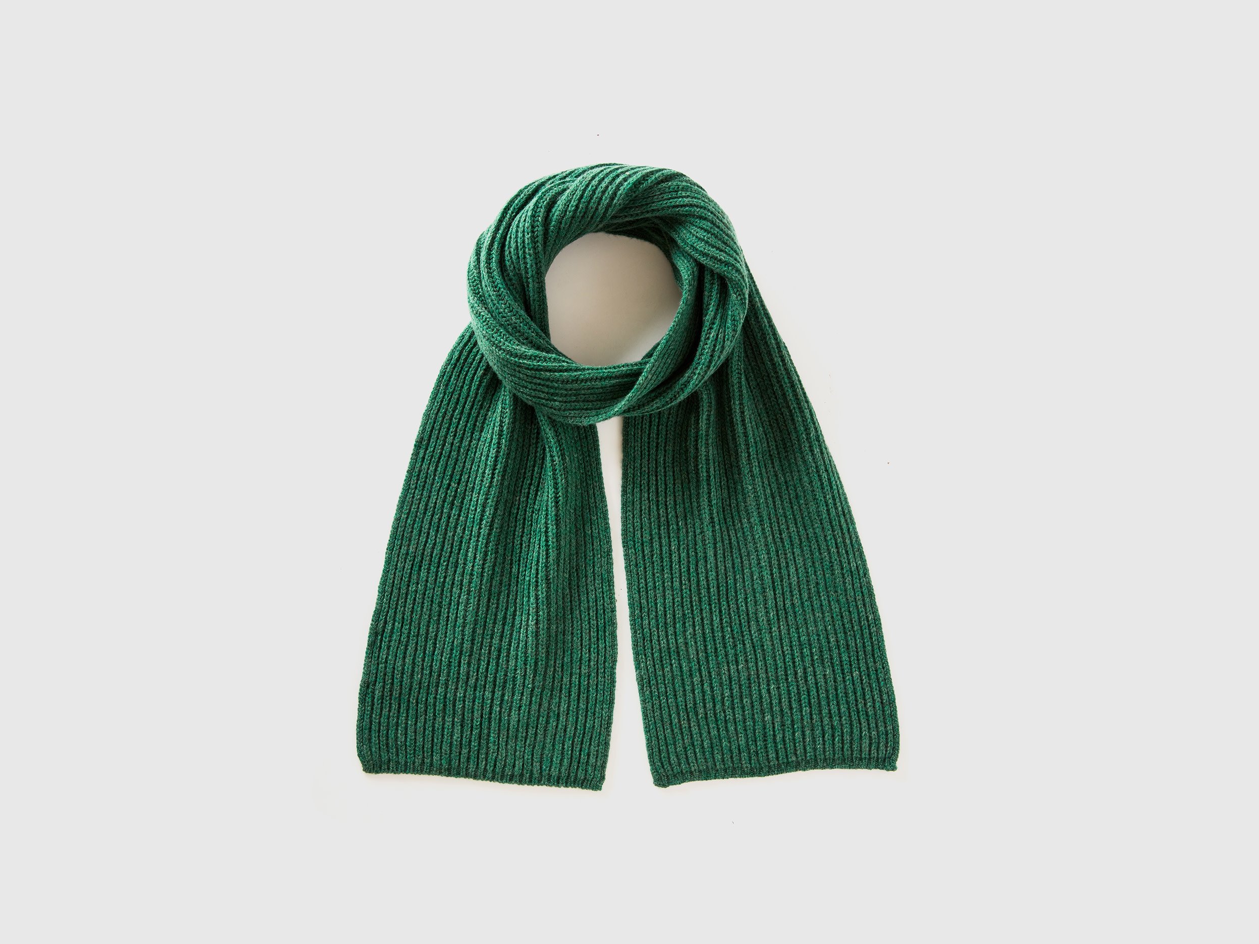 Benetton, Sciarpa In Pura Lana Vergine, Verde, Uomo