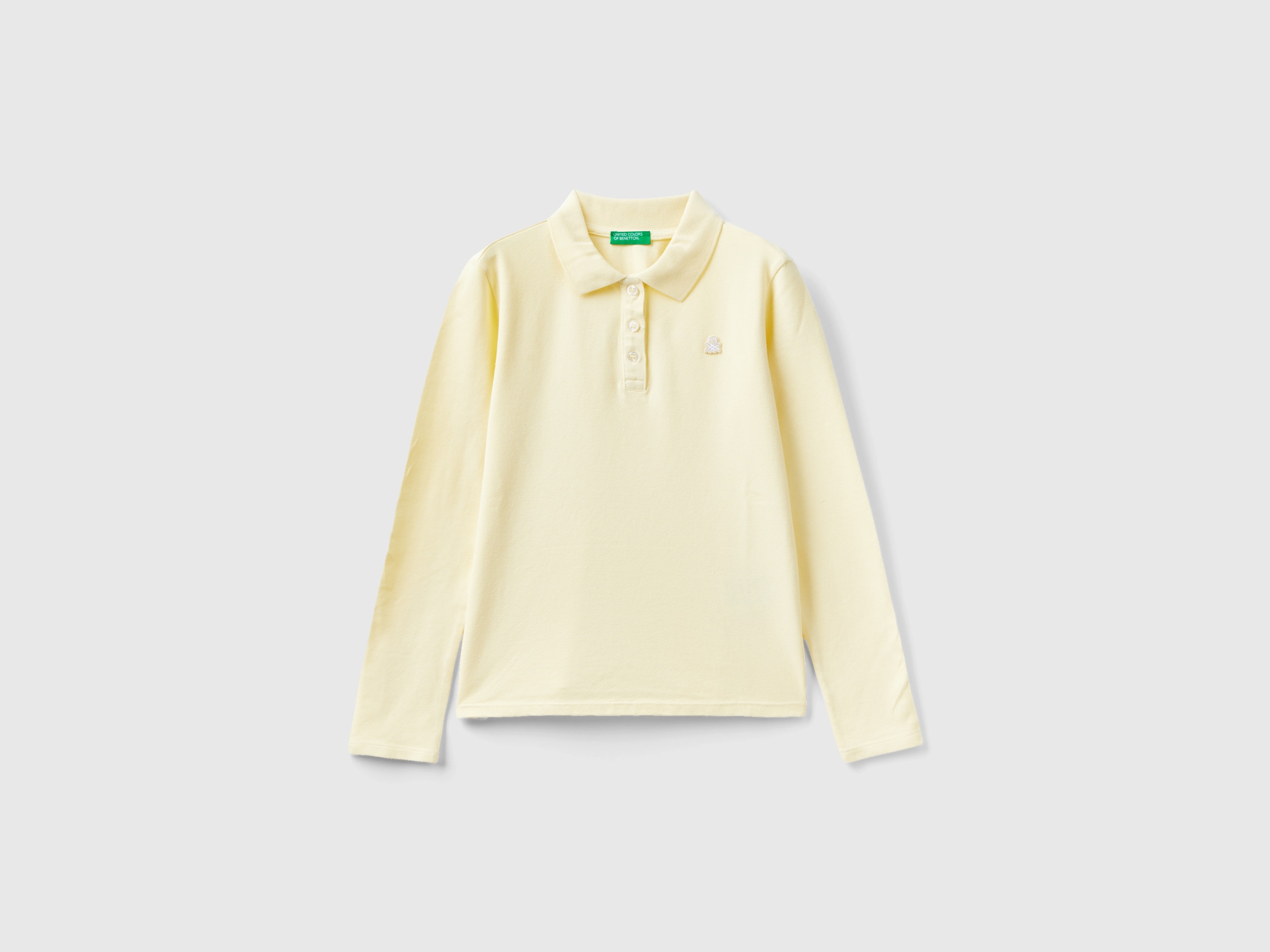 Benetton, Long Sleeve Polo In Organic Cotton, size L, Yellow, Kids