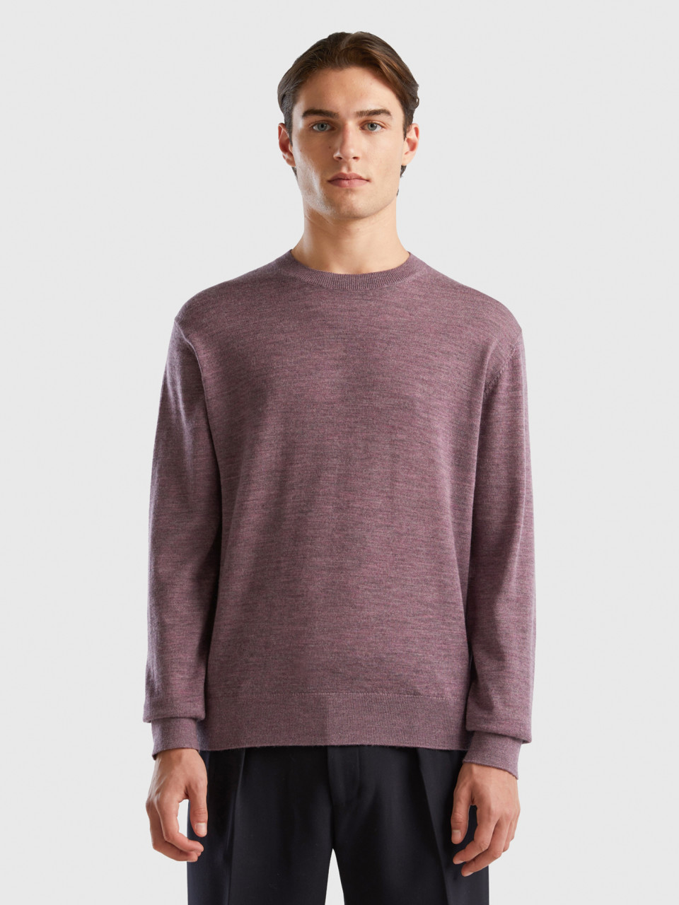 Benetton, Dove Gray Sweater In Pure Merino Wool, Dove Gray, Men