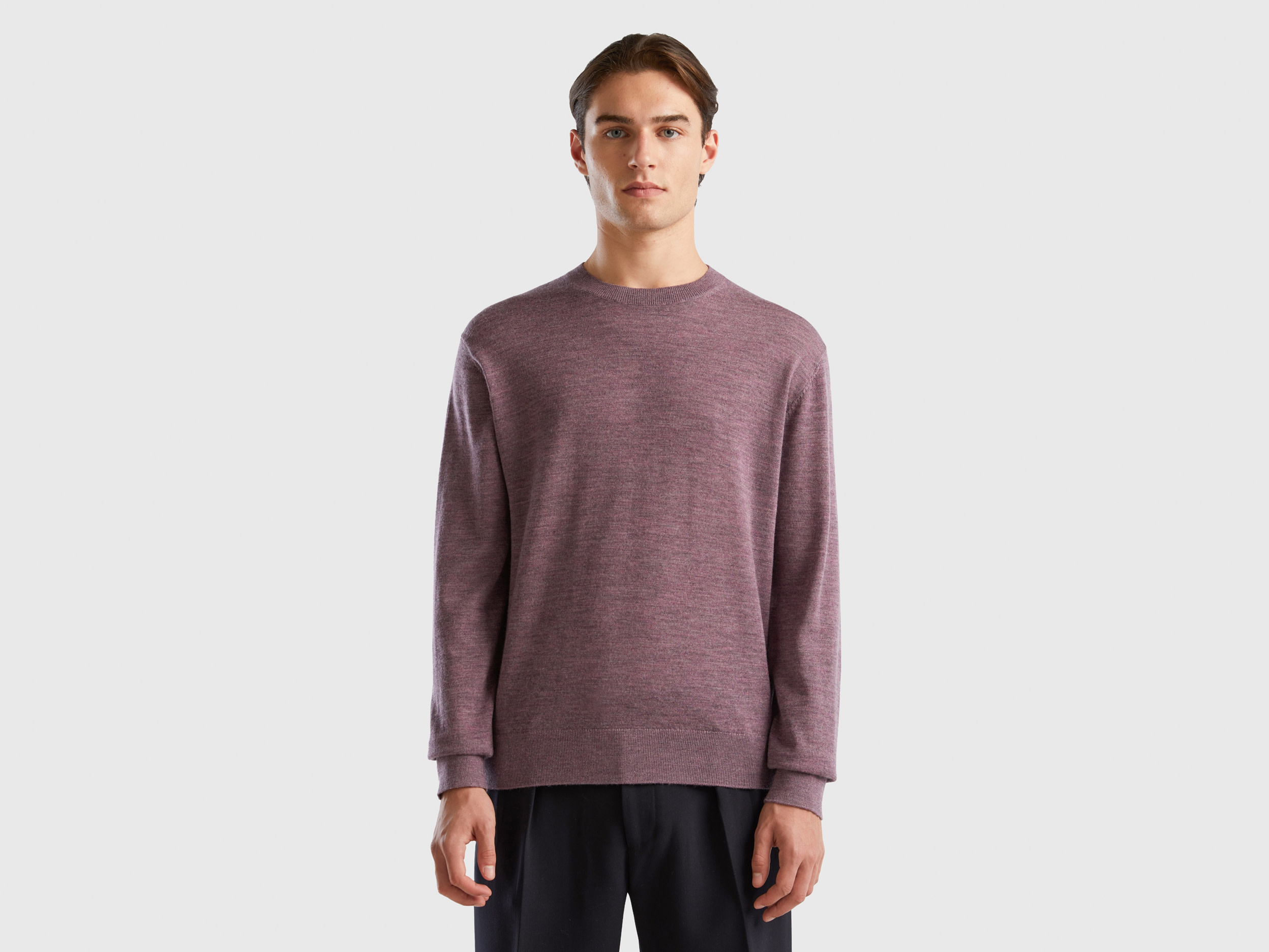 Benetton, Dove Gray Sweater In Pure Merino Wool, size XXL, Dove Gray, Men