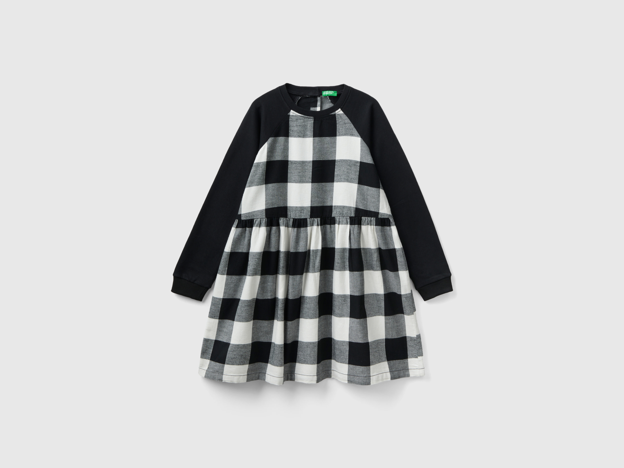 Benetton, Plaid Dress In 100% Cotton, size XL, Black, Kids