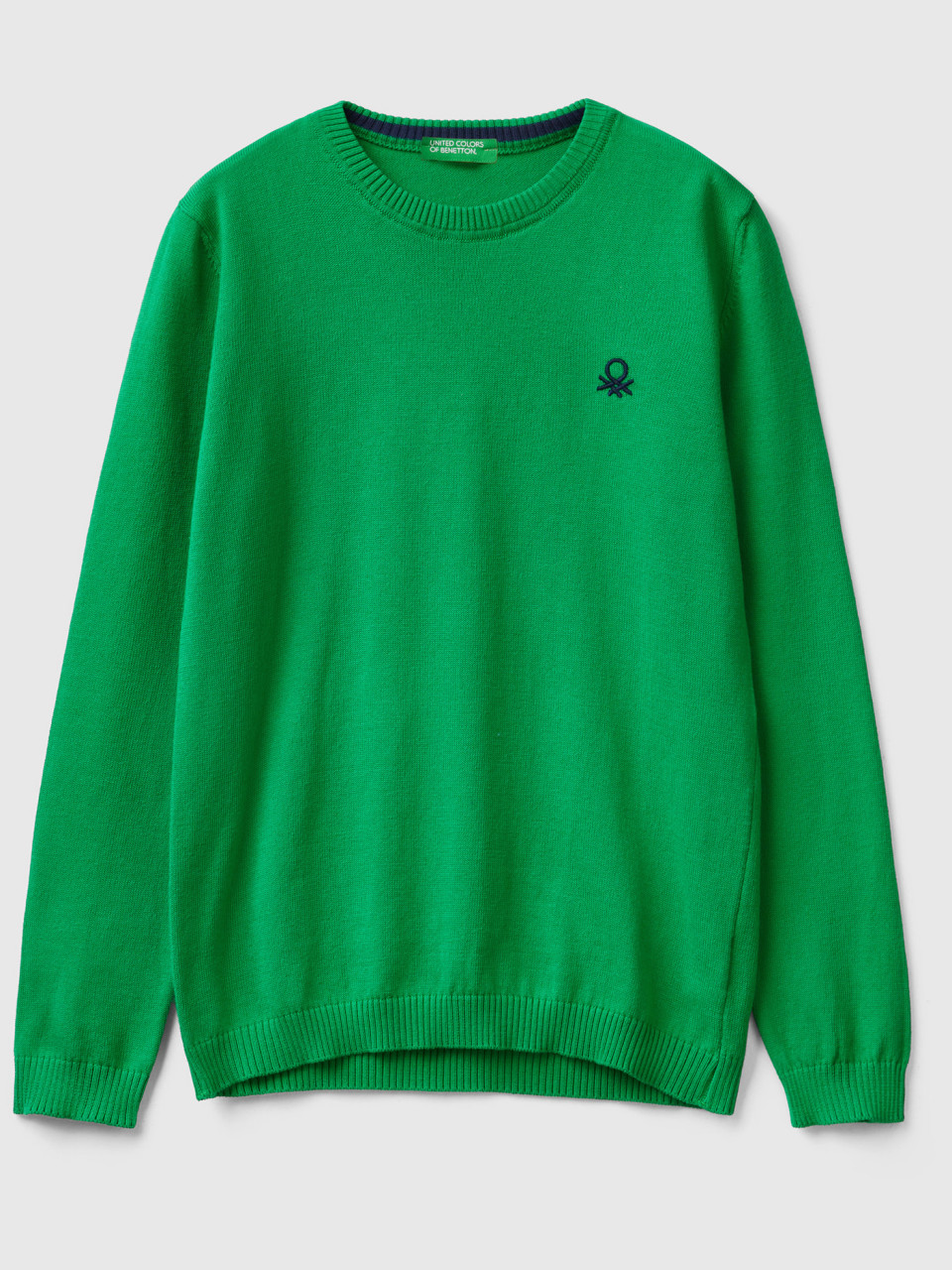 Benetton, Pullover Aus Reiner Baumwolle Mit Logo, Grün, male