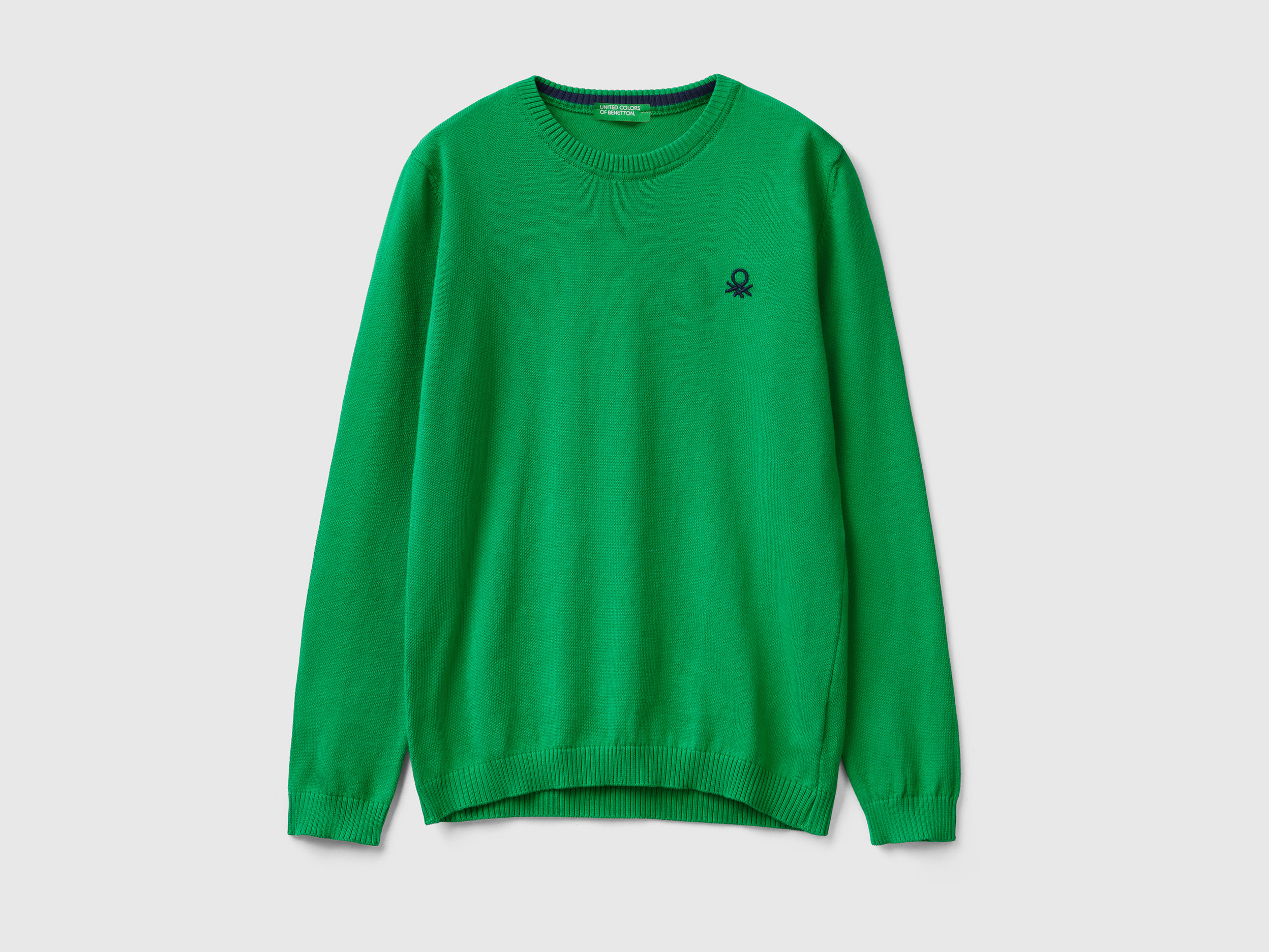 Benetton, Maglia In Puro Cotone Con Logo, Verde, Bambini