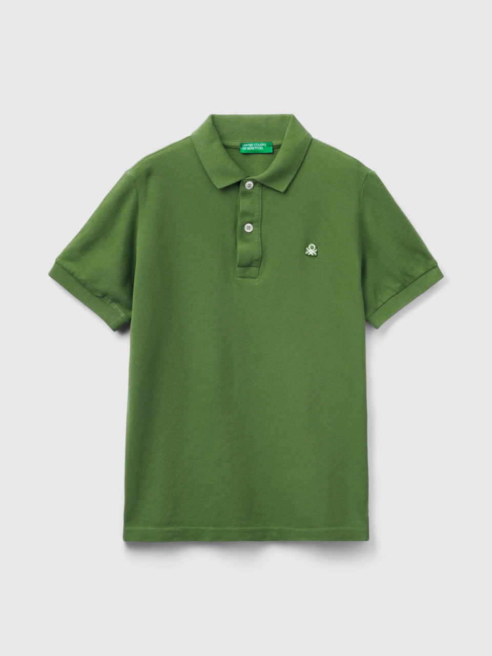 Benetton, Slim Fit Polo In 100% Organic Cotton, Green, Kids