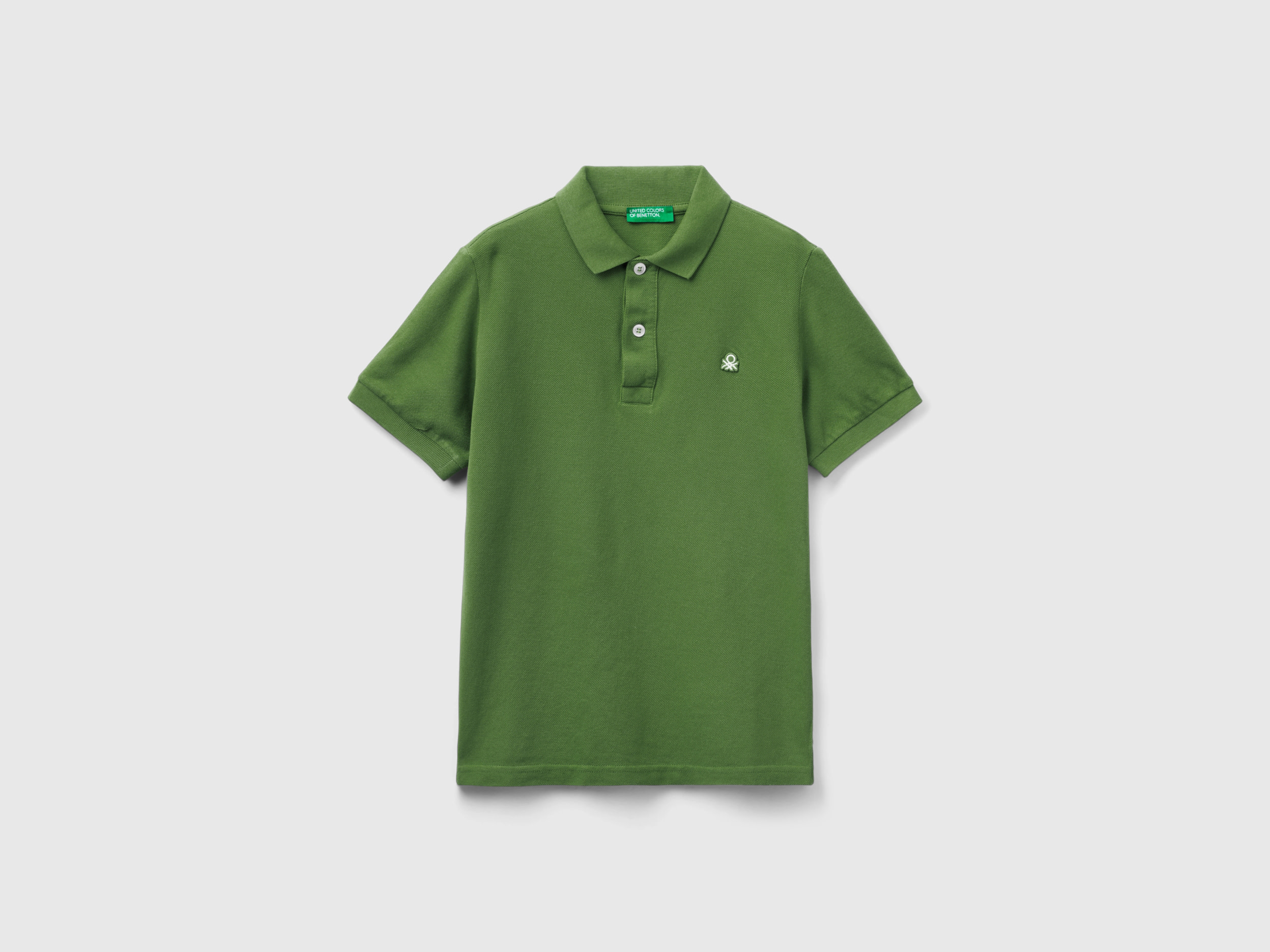 Image of Benetton, Slim Fit Polo In 100% Organic Cotton, size XL, Green, Kids