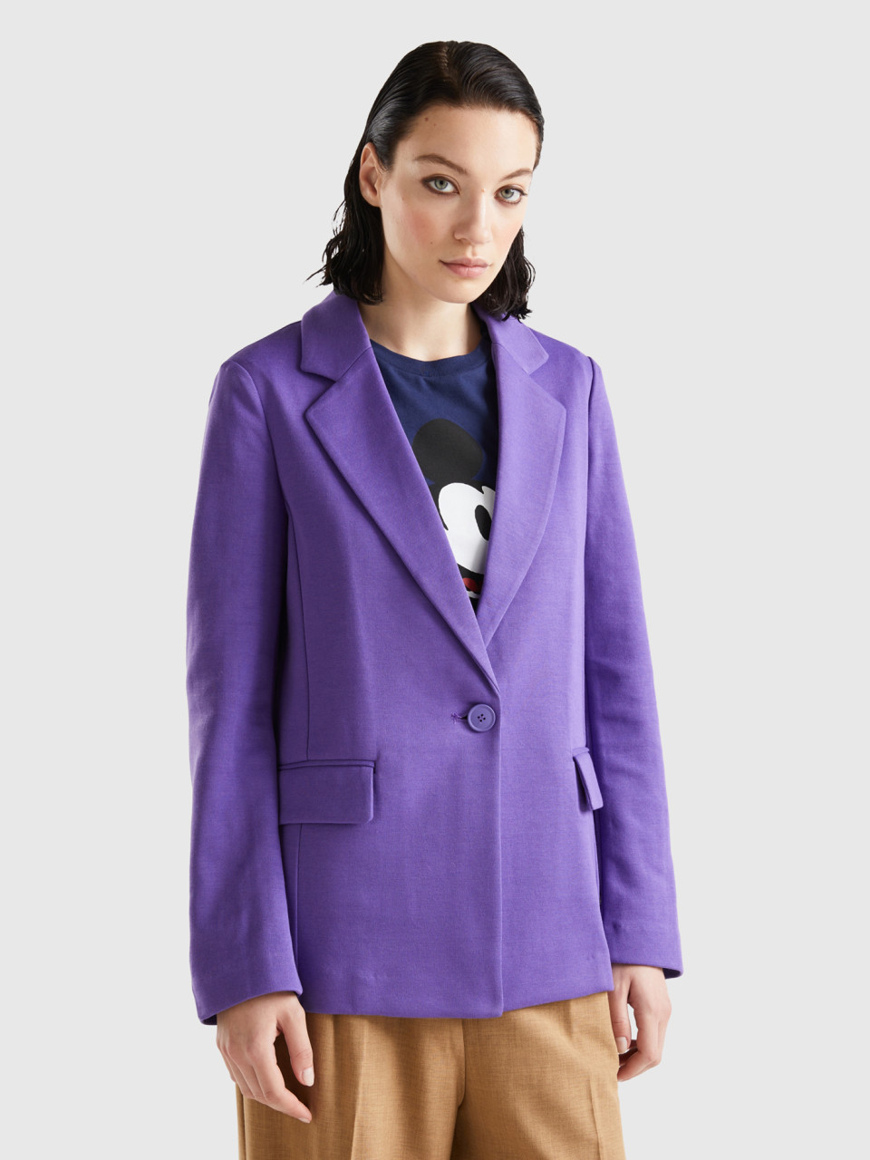 Benetton, Fitted Blazer With Pockets, Violet, Women