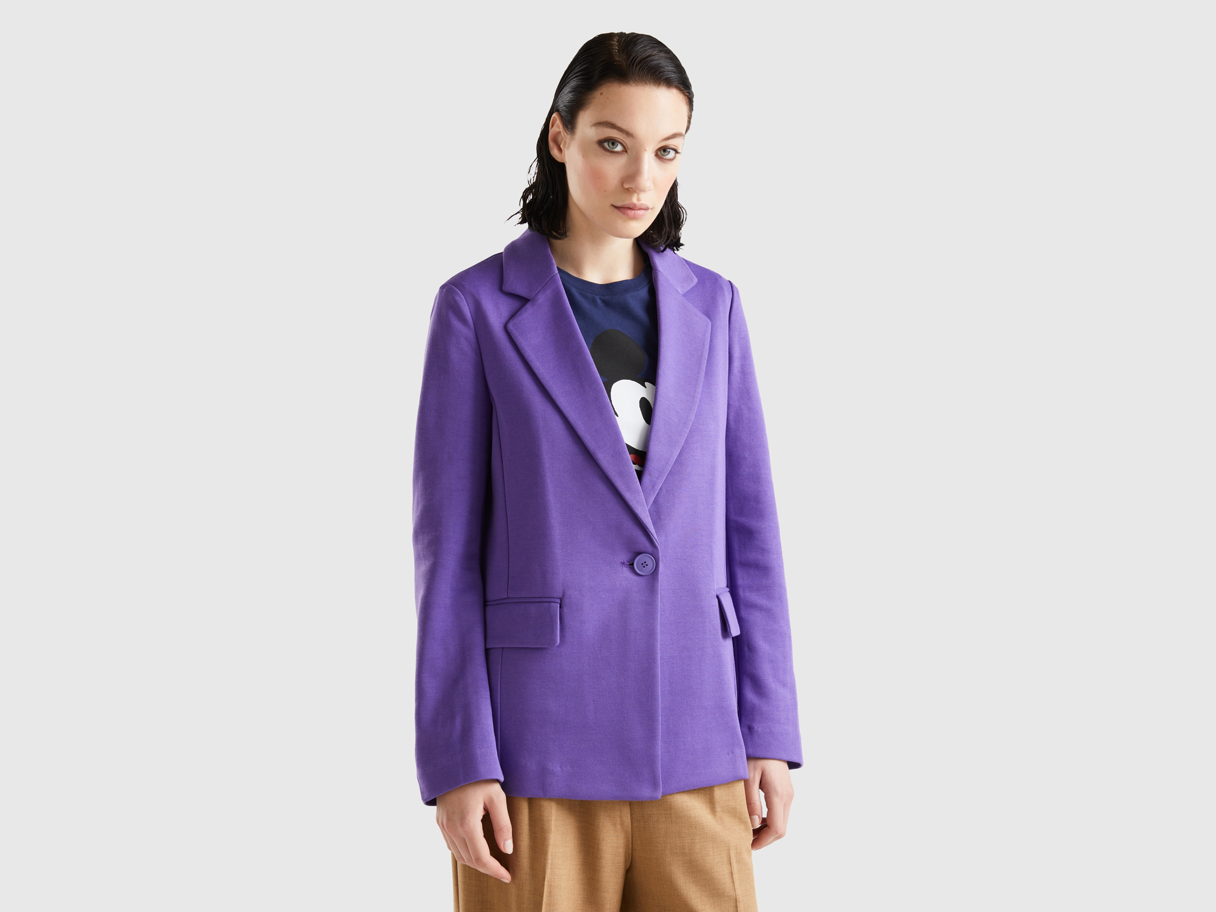 Benetton, Fitted Blazer With Pockets, size 10, Violet, Women