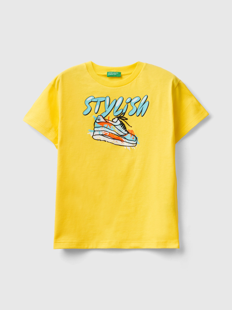 Benetton, T-shirt With Neon Details, Yellow, Kids