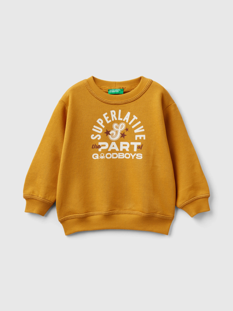 Benetton, Pullover Sweatshirt With Print, Mustard, Kids