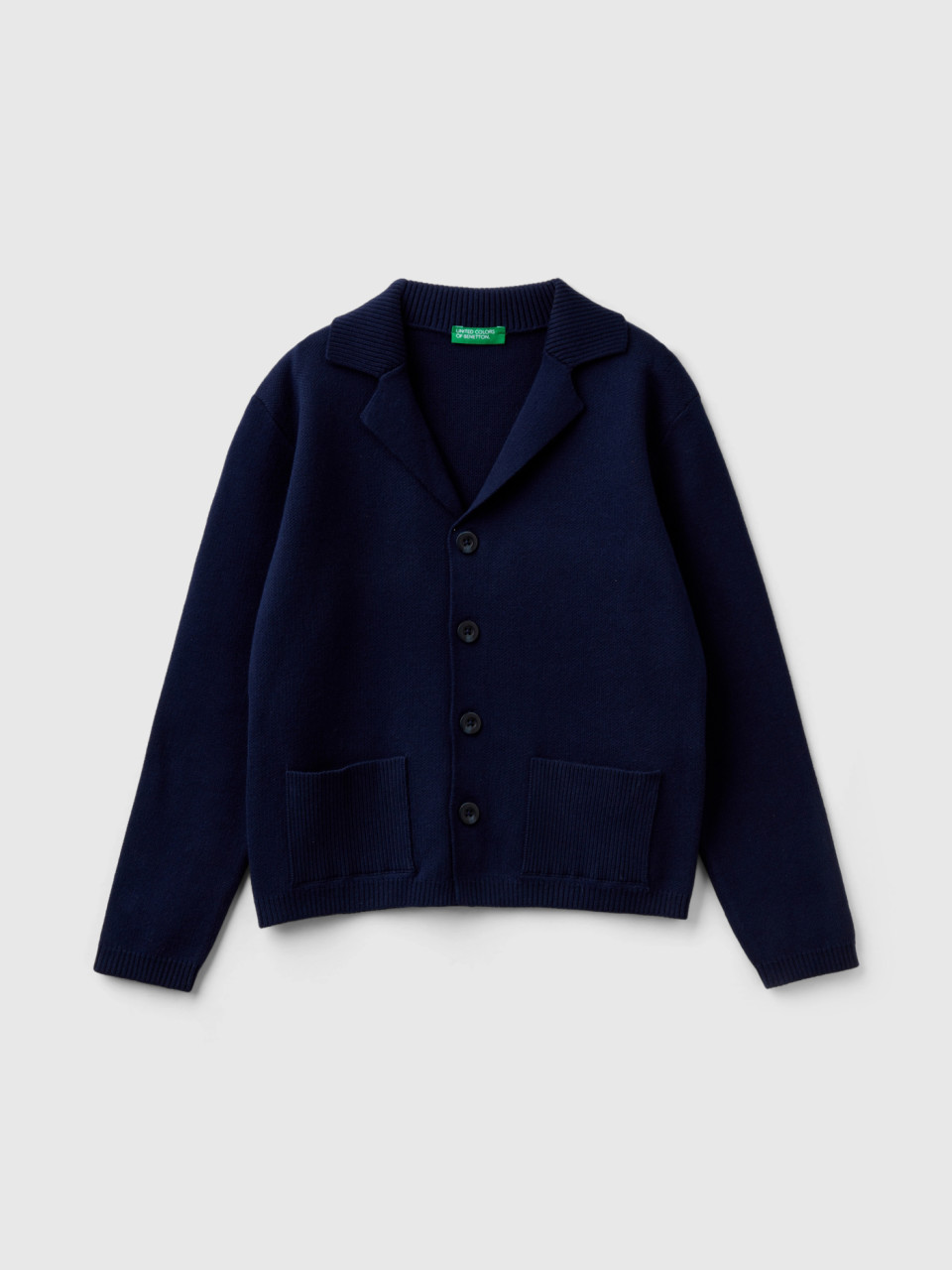 Benetton, Knit Blazer With Pockets, Dark Blue, Kids