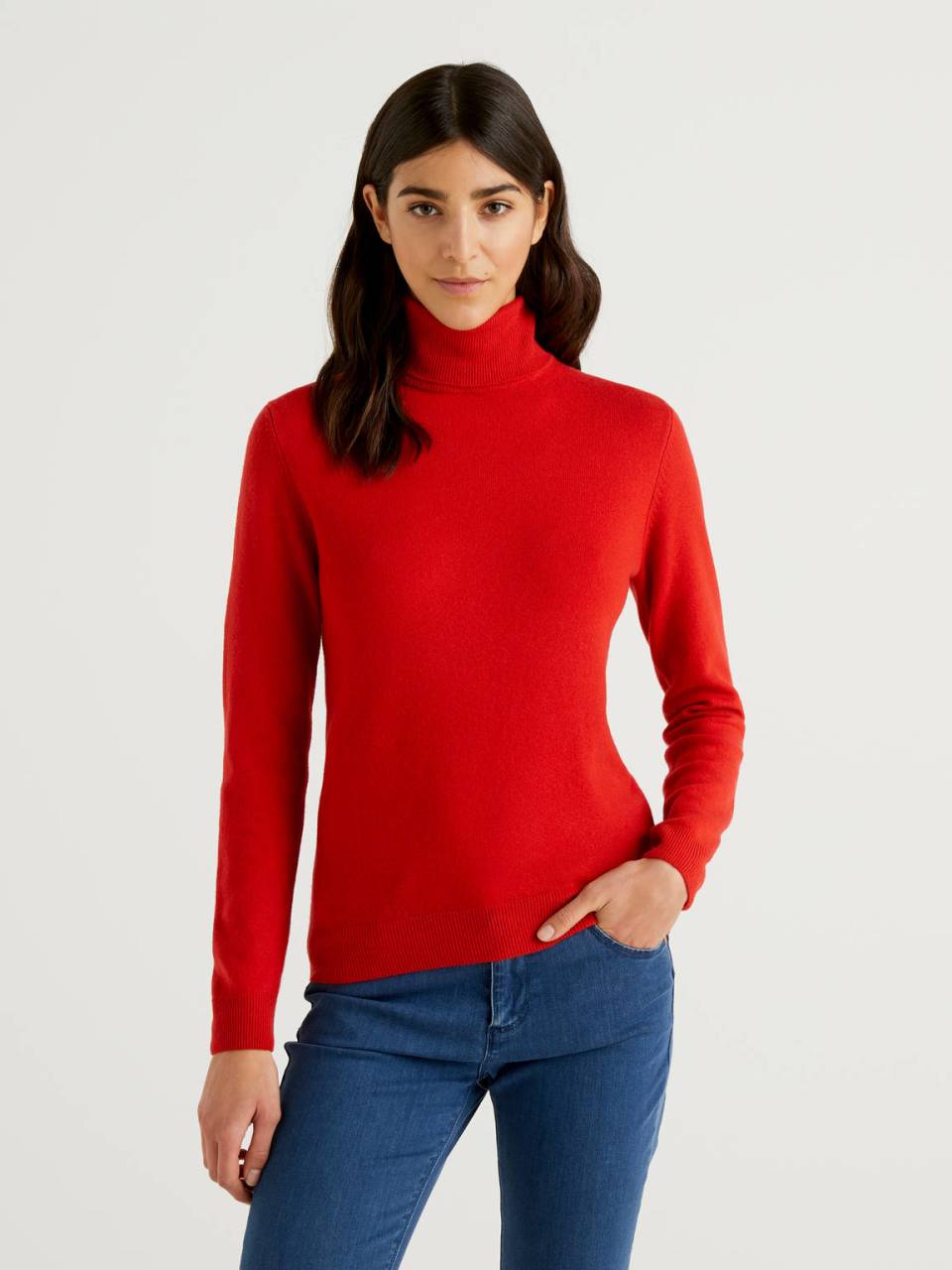 Benetton Red turtleneck sweater in pure virgin wool. 1