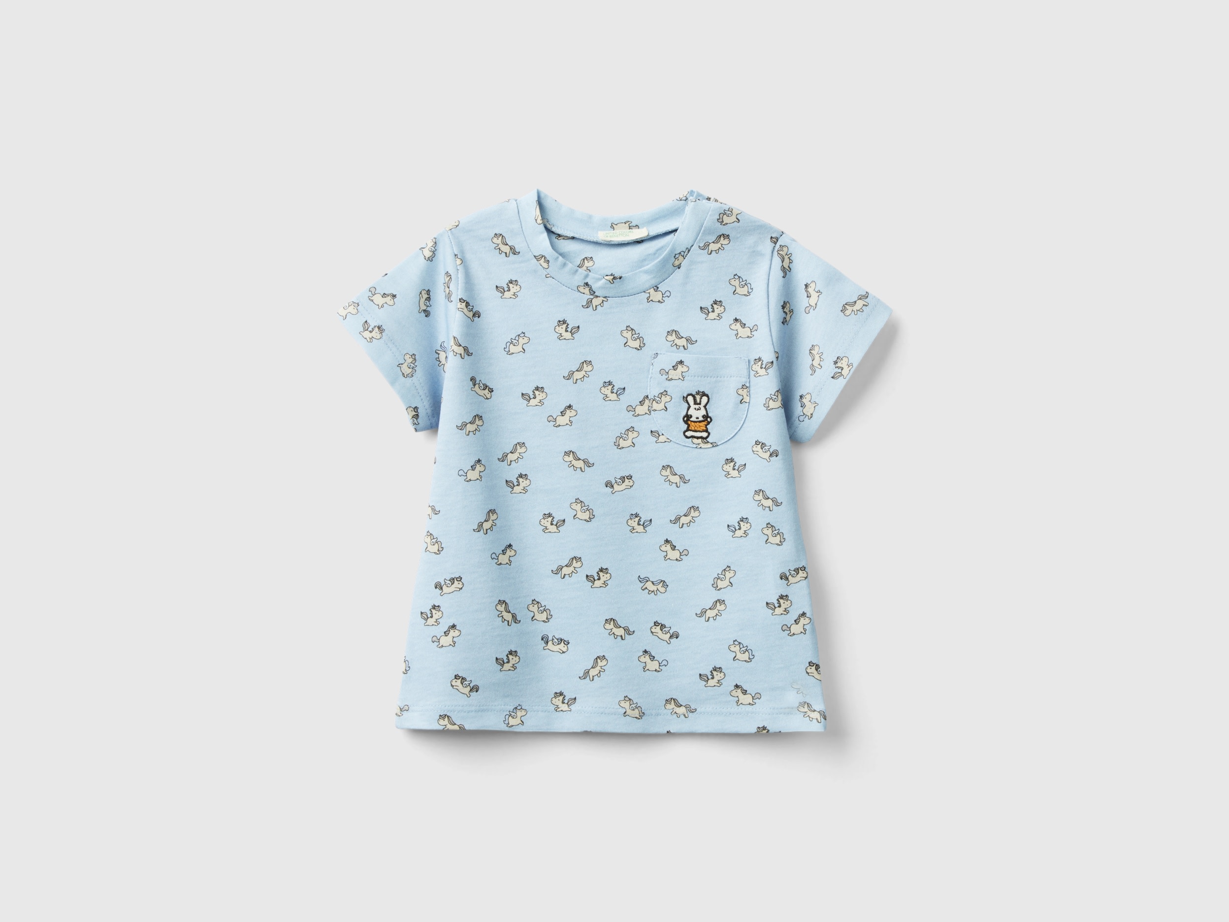 Image of Benetton, T-shirt With Unicorn Print, size 50, Sky Blue, Kids