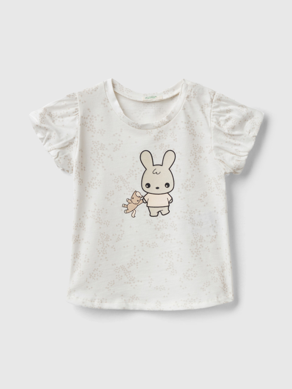 Benetton, T-shirt With Bunny Print, Creamy White, Kids
