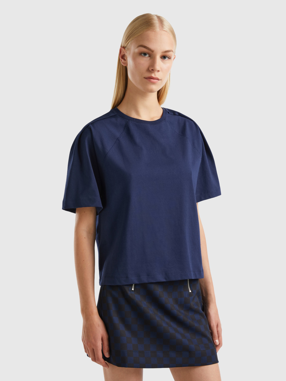 Benetton, T-shirt Coupe Boxy, Bleu Foncé, Femme