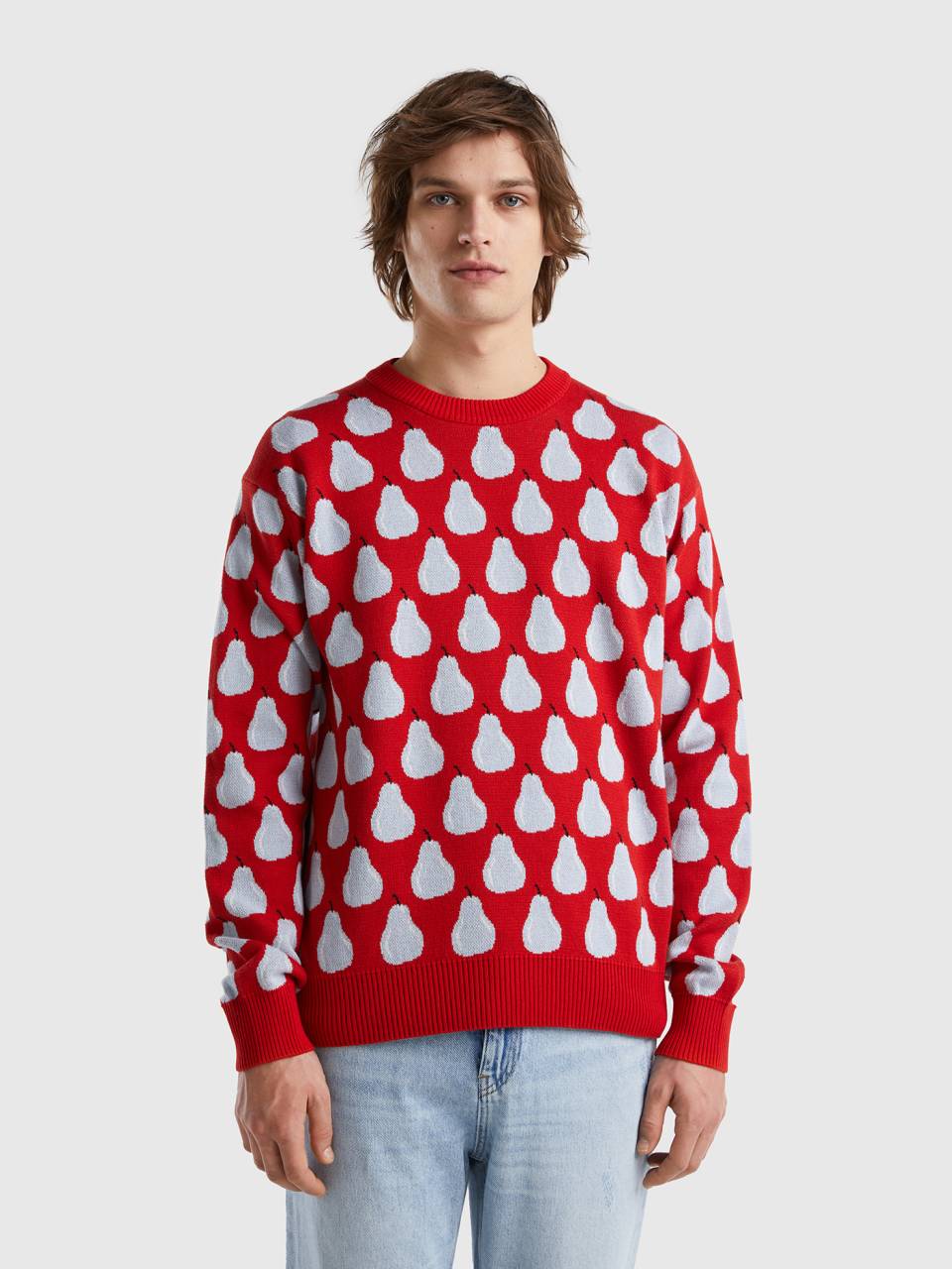 Benetton red sweater with pear pattern. 1