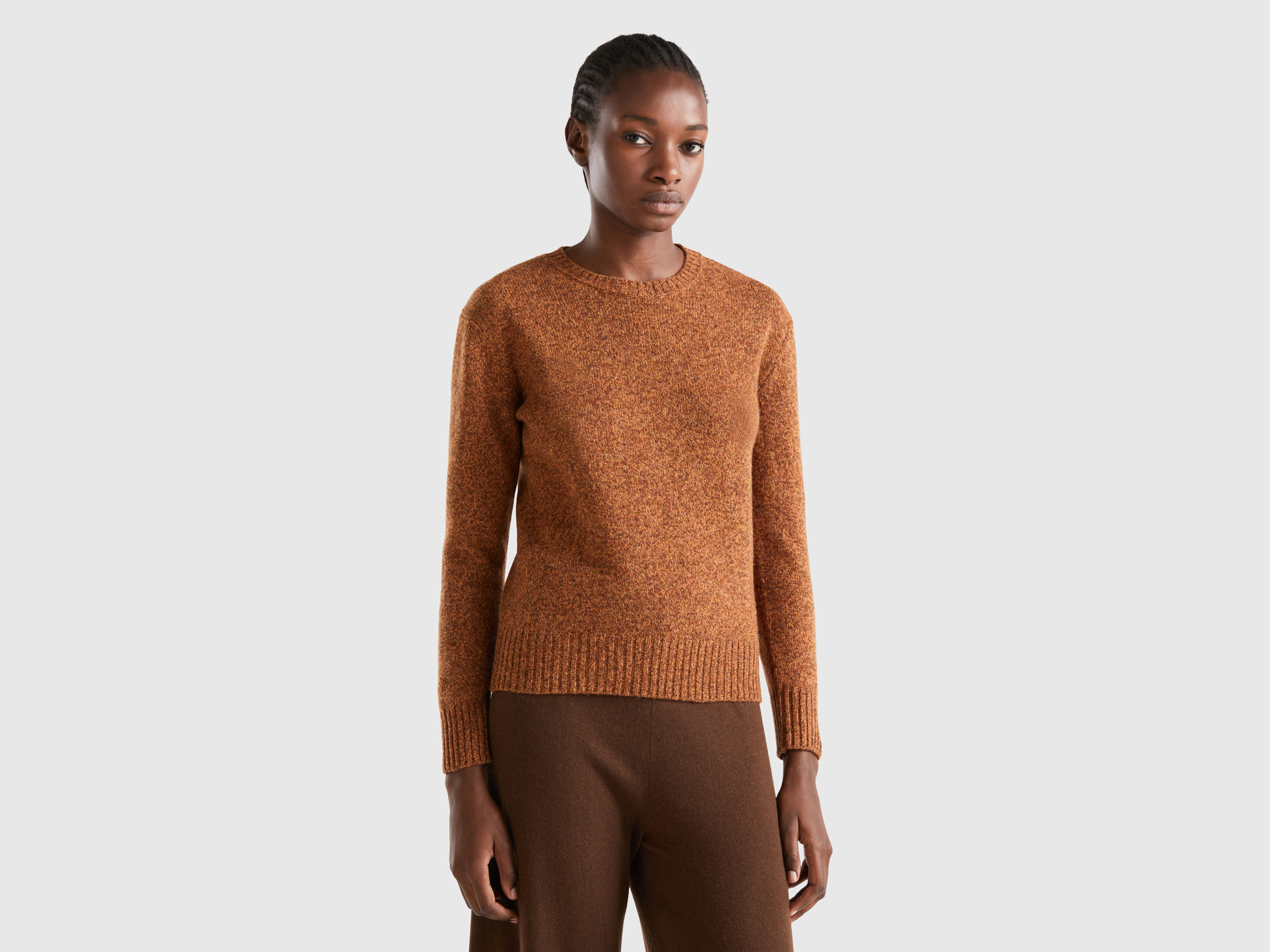 Benetton, Sweater In Pure Shetland Wool, size L, Camel, Women